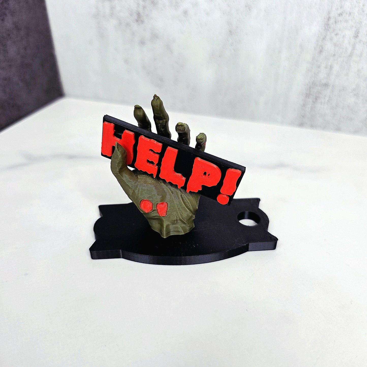 Zombie Hand "HELP" Stanley Tumbler Lid Topper – Spooky Halloween Cup Accessory Charm for 20oz 30oz 40oz – Horror 3D Printed Lid Decor