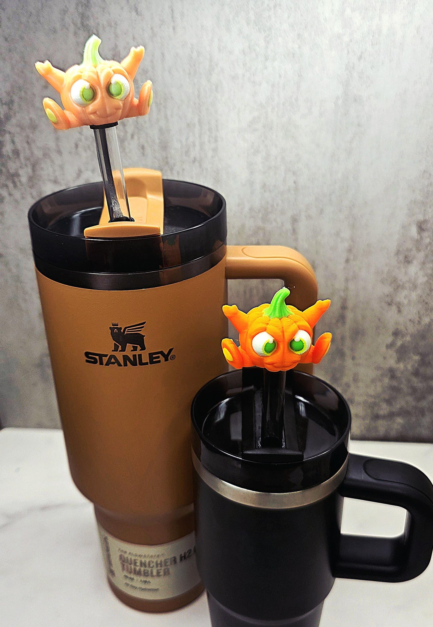 Cute Happy Baby Pumpkin Stanley Straw Cover – Glow-in-the-Dark Option | Halloween Tumbler Accessory Charm for 20oz 30oz 40oz Stanley