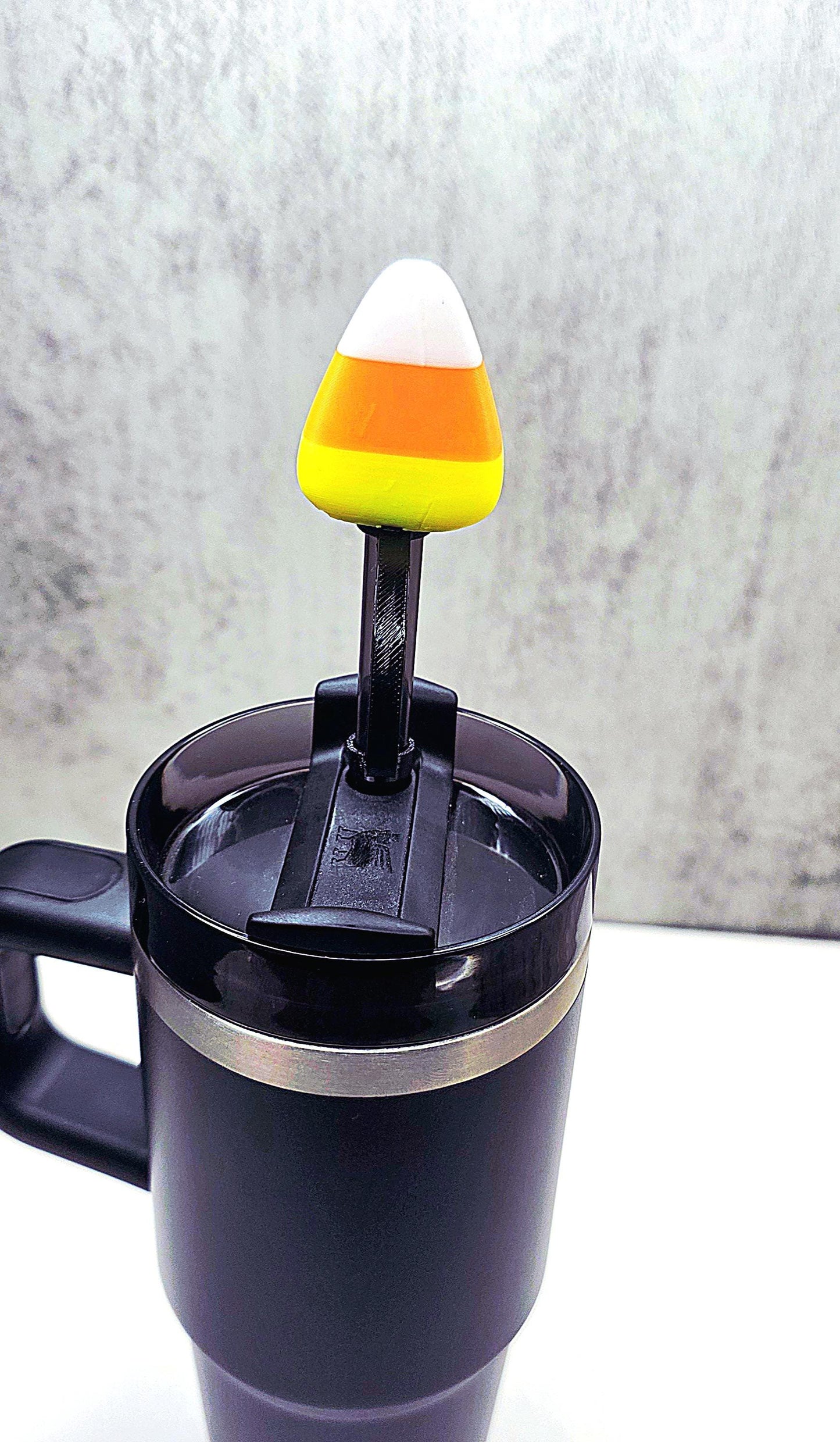 Cute Happy Candy Corn Stanley Straw Cover – Halloween Tumbler Accessory Charm to Keep Bugs & Debris Out | Fits 20oz 30oz 40oz Cups