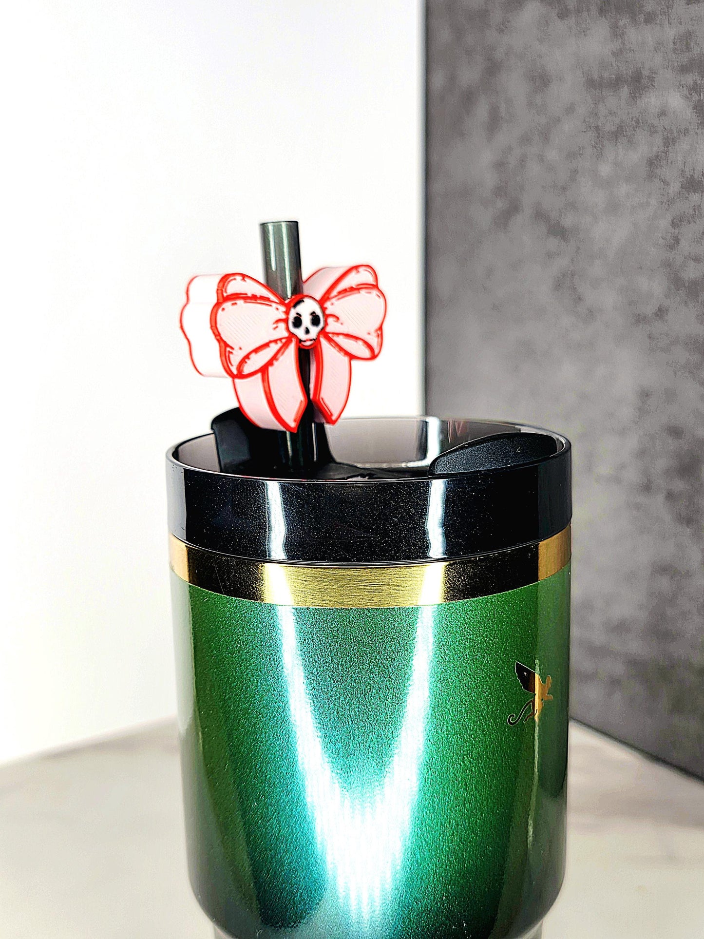Cute Spooky Skull Bow Straw Topper Charm – Halloween Tumbler Accessory | 3D Printed for 7–10mm Straws | Custom Colors Available