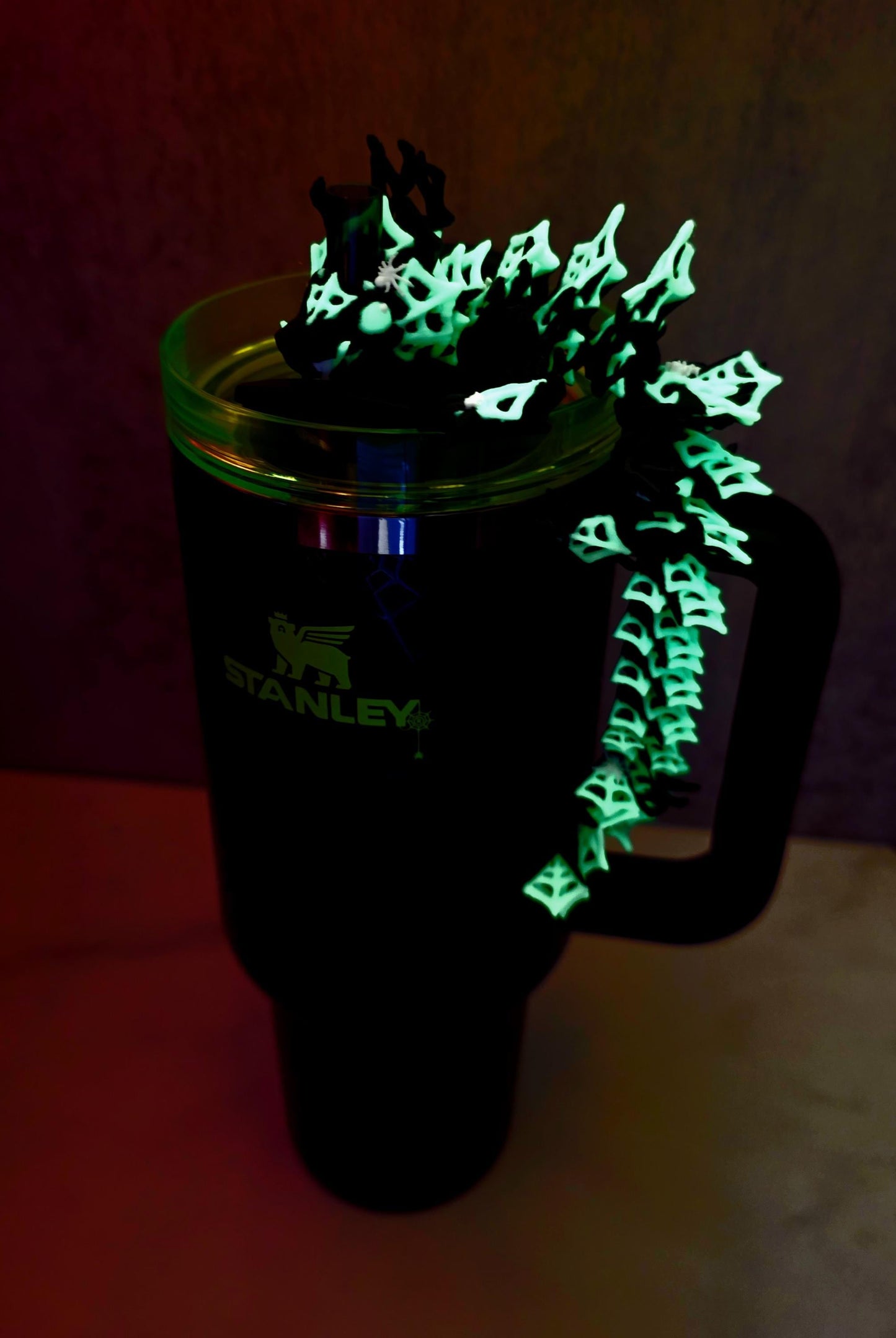 Spider Webbed Dragon Stanley Straw Topper – Custom Colors & Glow-in-the-Dark | Spooky Halloween Tumbler Accessory Charm 20oz 30oz 40oz