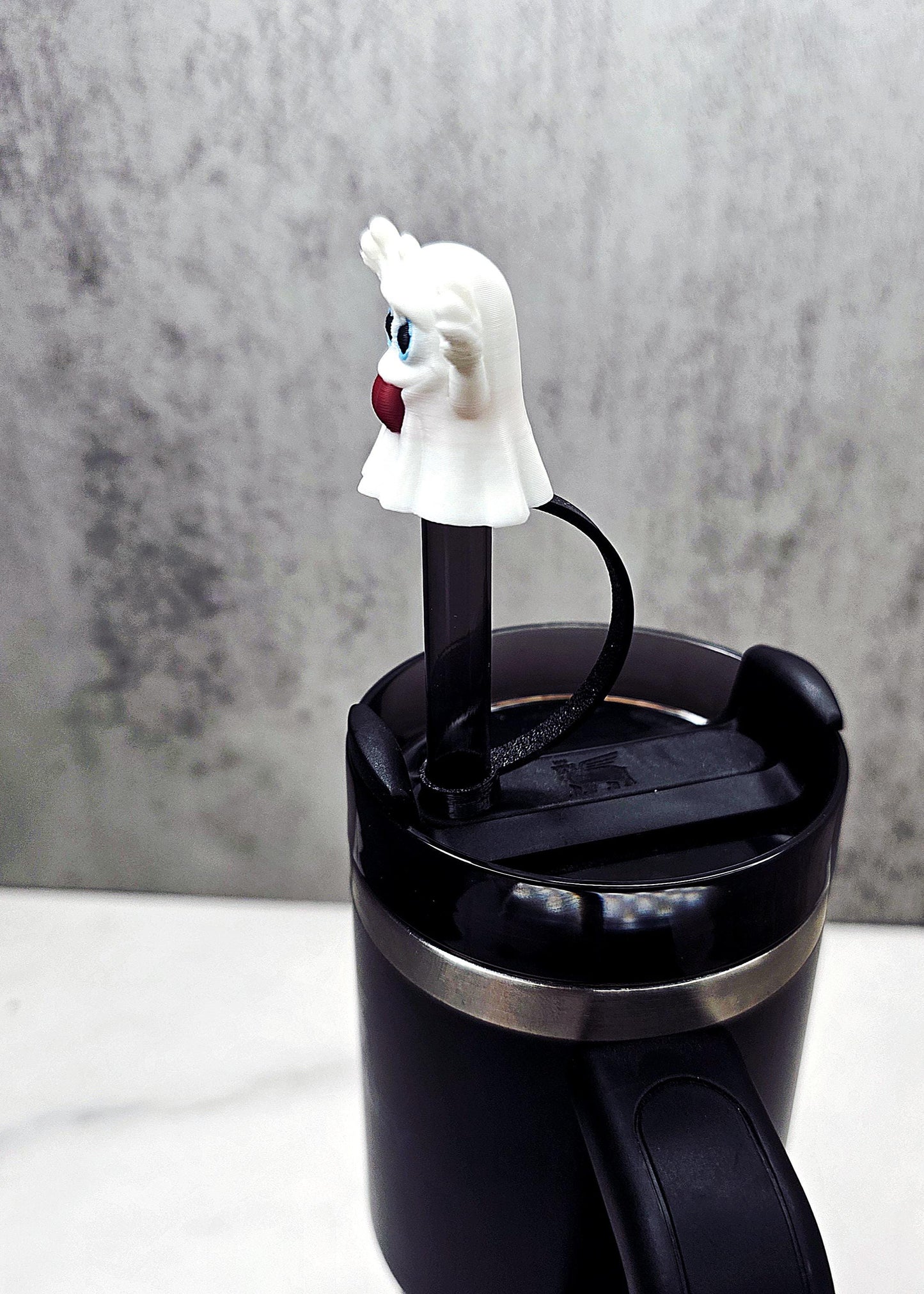 Cute Ghost With Tongue Out Stanley Straw Cover – Halloween Tumbler Accessory Charm to Keep Bugs & Debris Out | Fits 20oz 30oz 40oz Cups