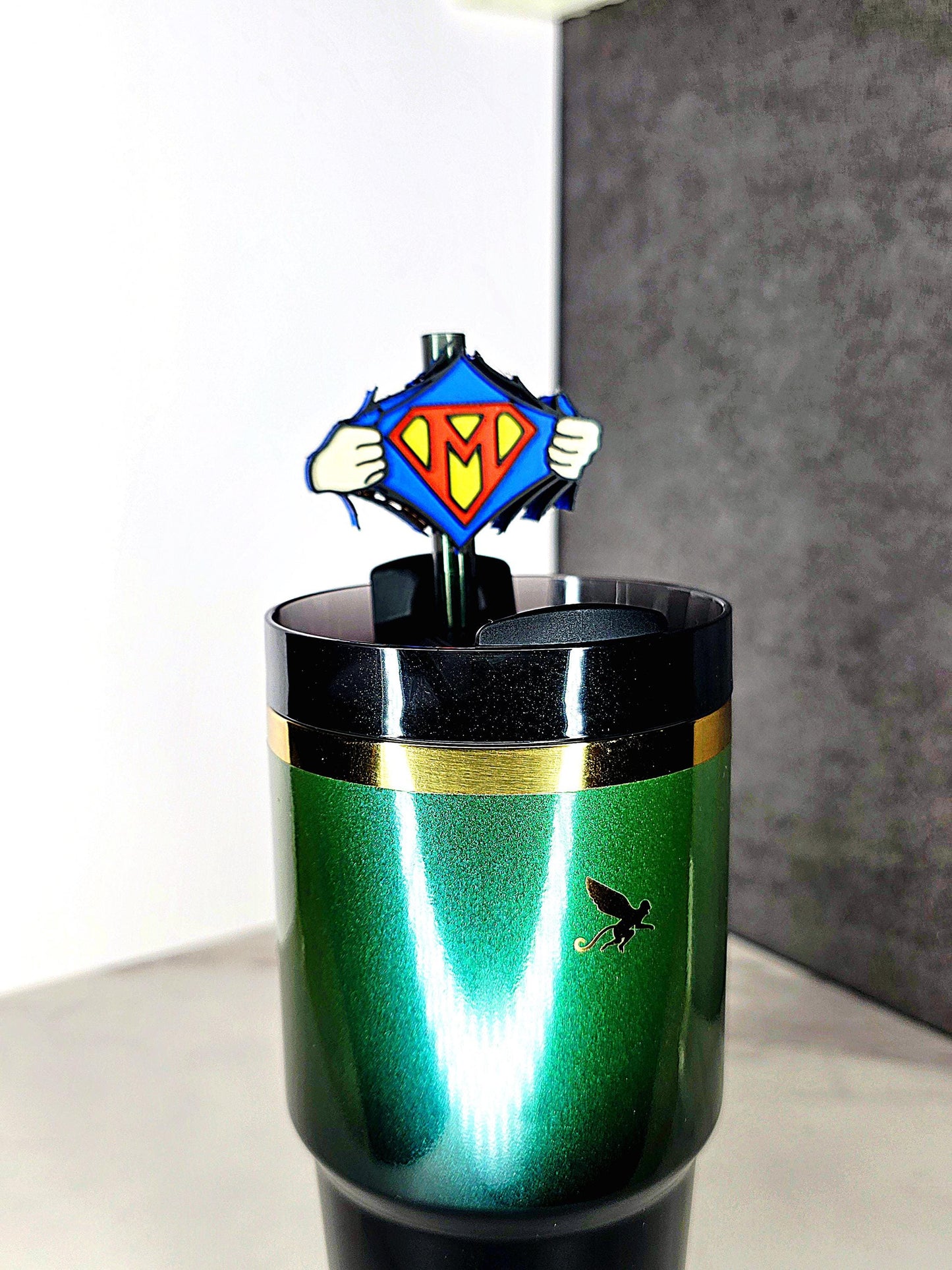 Hero Reveal Straw Topper – Custom Letter & Colors | Fits 7mm–10mm Straws | Tumbler Accessory Shirt Pull Straw Charm | Gift For Him or Dad