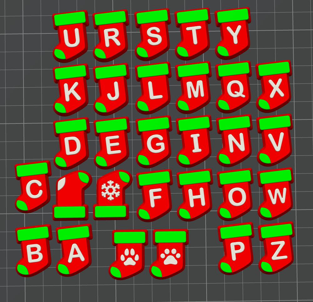 3D Printed Christmas Stocking Fidget Clicker Keychain | Personalized Initial or Symbol | Holiday Stress Relief Gift