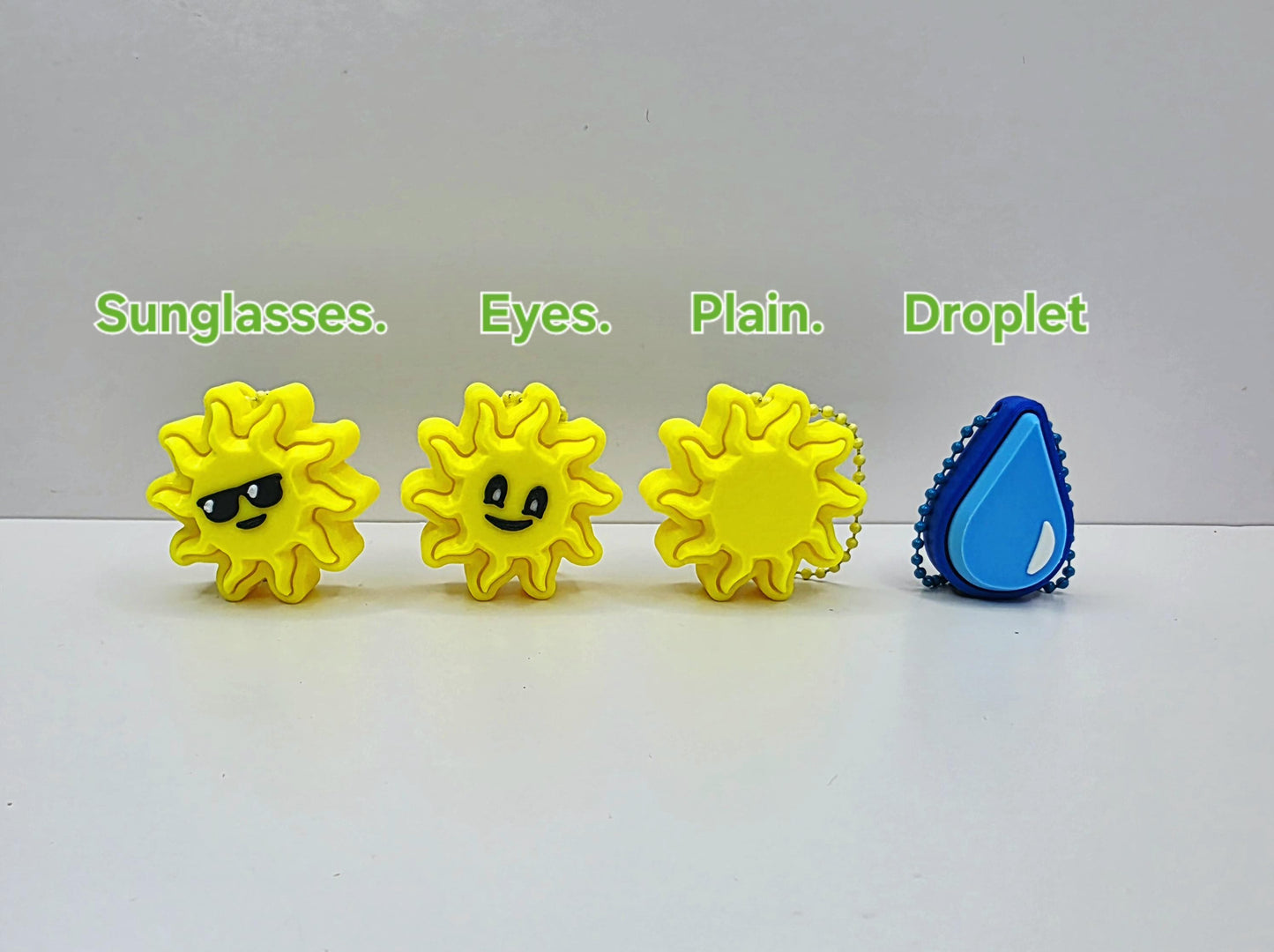 3D Printed Sun & Water Droplet Fidget Clicker Keychains – 4 Designs | ADHD Anxiety Stress Relief | Cute Anxiety Fidget for All Ages