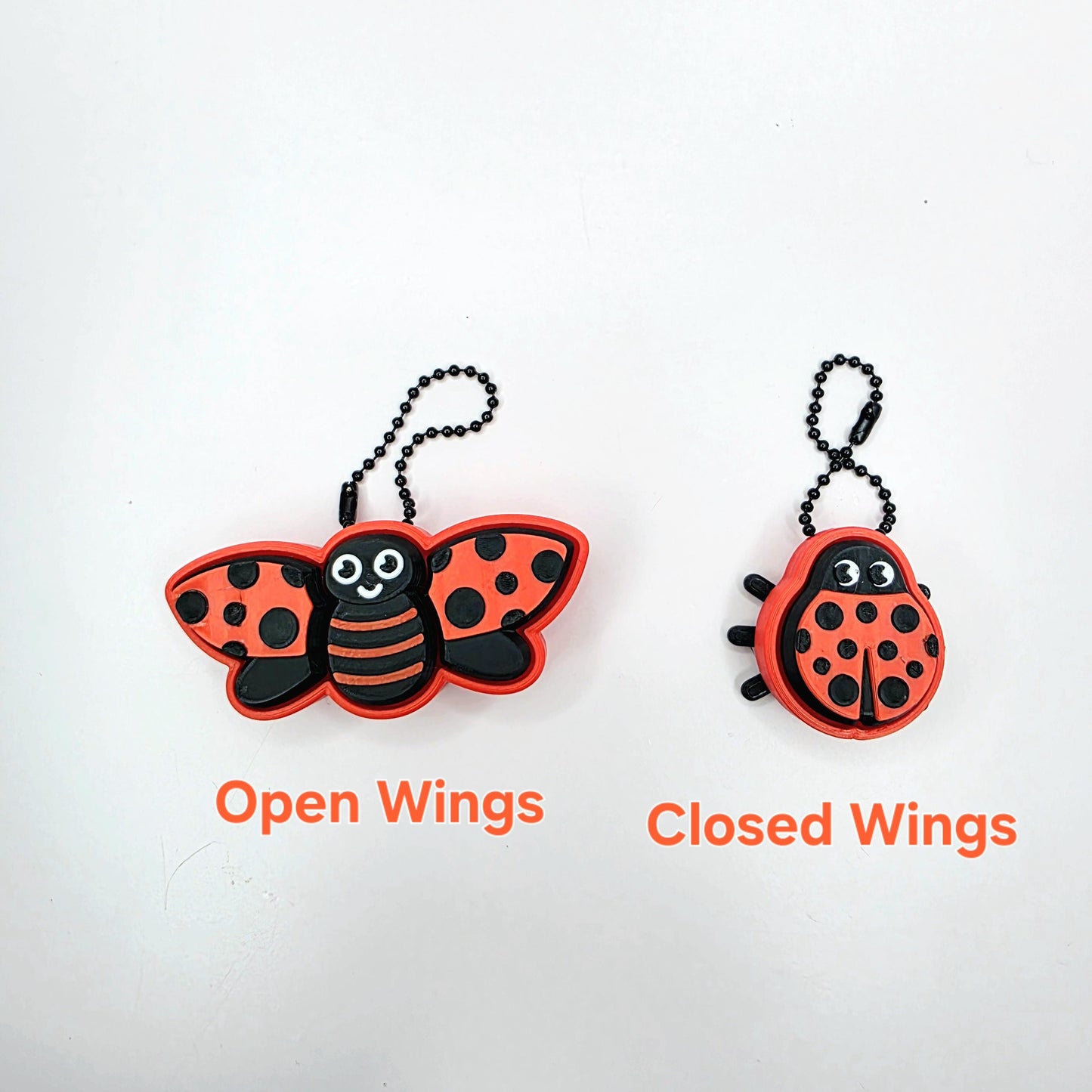3D Printed Ladybug Fidget Clicker Keychain – Open Wings or Closed Wings | Mechanical ADHD Anxiety Stress Relief | Focus and Sensory Support