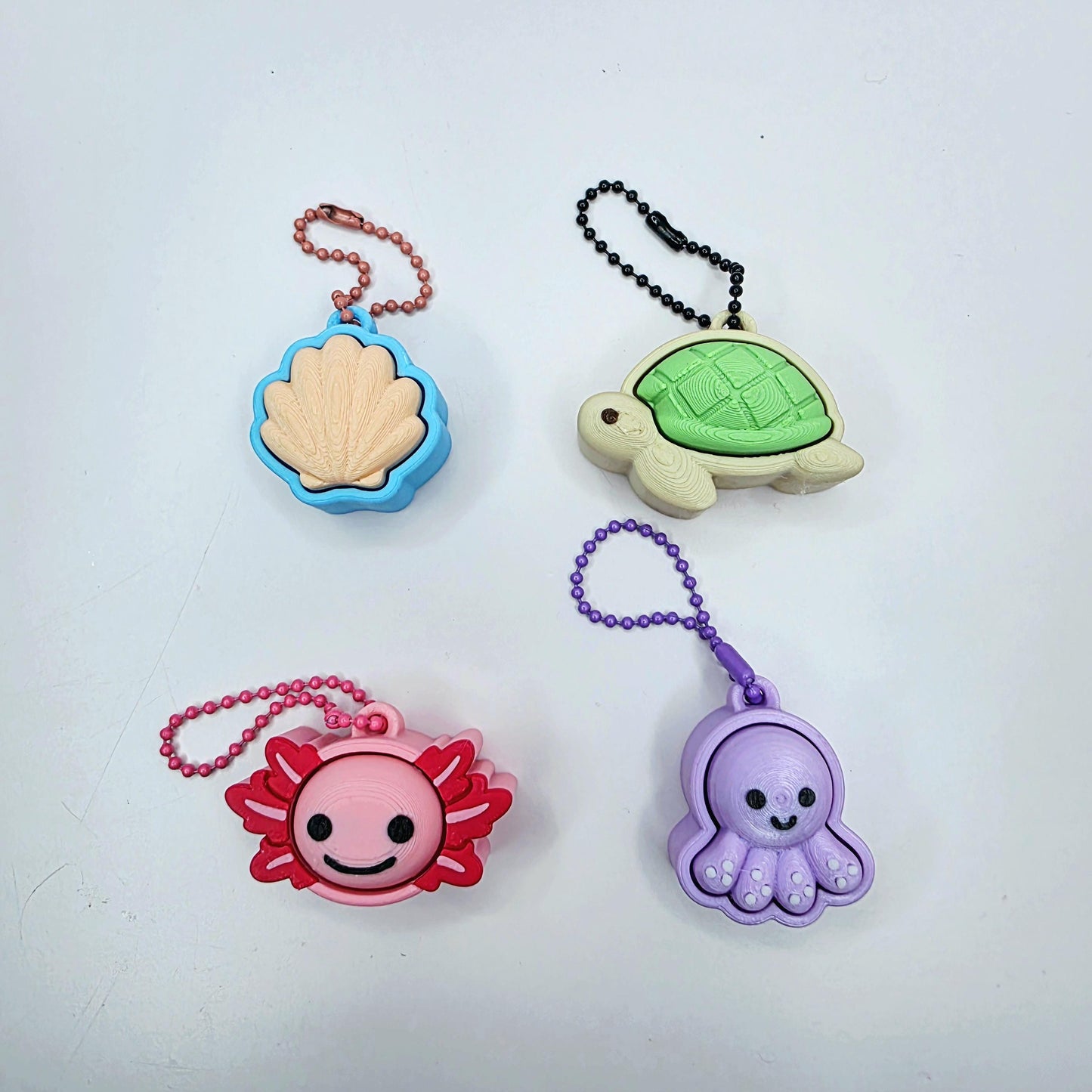 3D Printed Sea Creature Fidget Clicker Keychain – Seashell, Axolotl, Octopus & Sea Turtle | Custom Colors Available | Focus Sensory Support