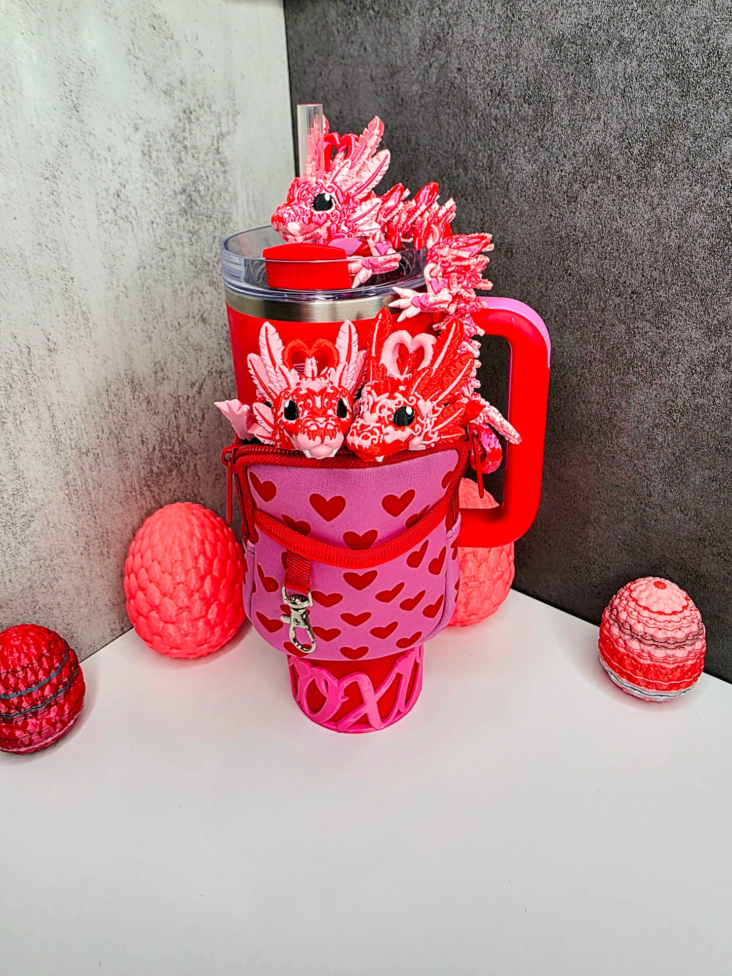 Valentine’s Light Heart Dragon Straw Topper for Stanley Tumblers | 13 Design Options | FREE Boot | Custom Colors Available