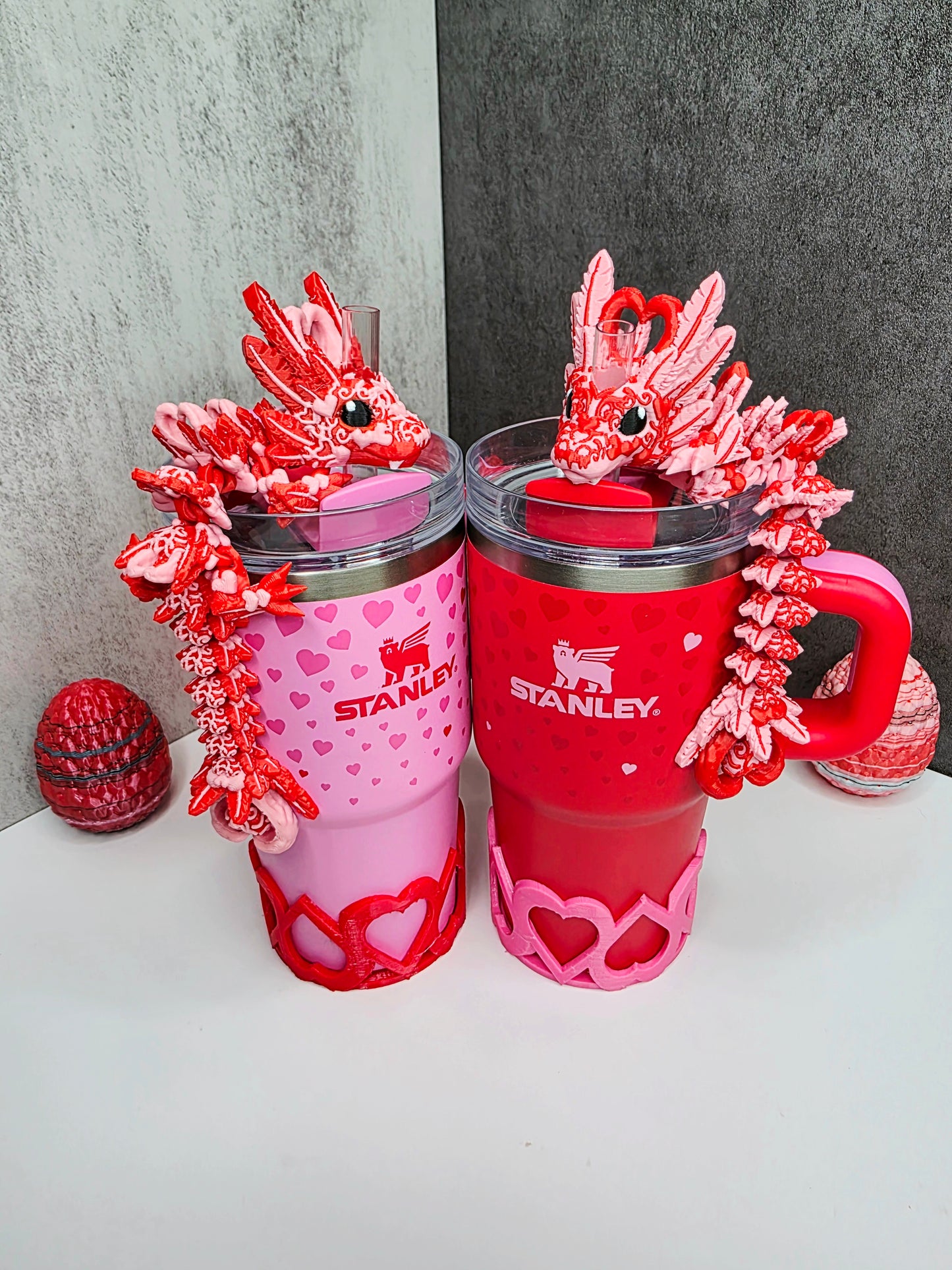Valentine’s Light Heart Dragon Straw Topper for Stanley Tumblers | 13 Design Options | FREE Boot | Custom Colors Available