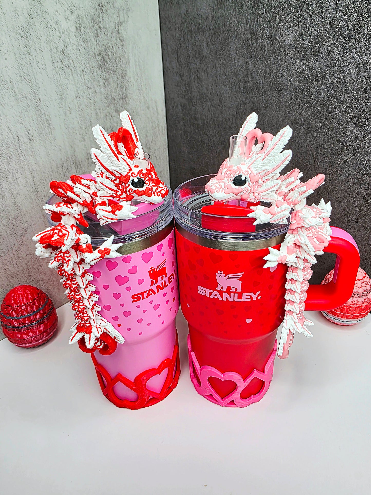 Valentine’s Light Heart Dragon Straw Topper for Stanley Tumblers | 13 Design Options | FREE Boot | Custom Colors Available