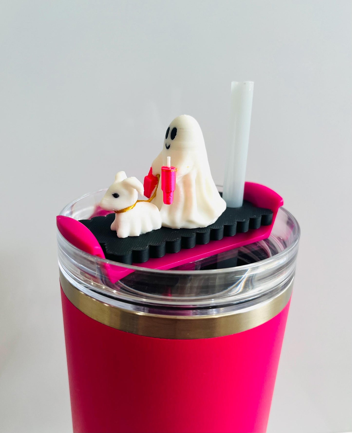 Cute Ghost Walking Dog Lid Topper for Stanley Tumblers – Halloween Tumbler Accessory with Bogg Bag & Mini Stanley Options - Tumbler Charm