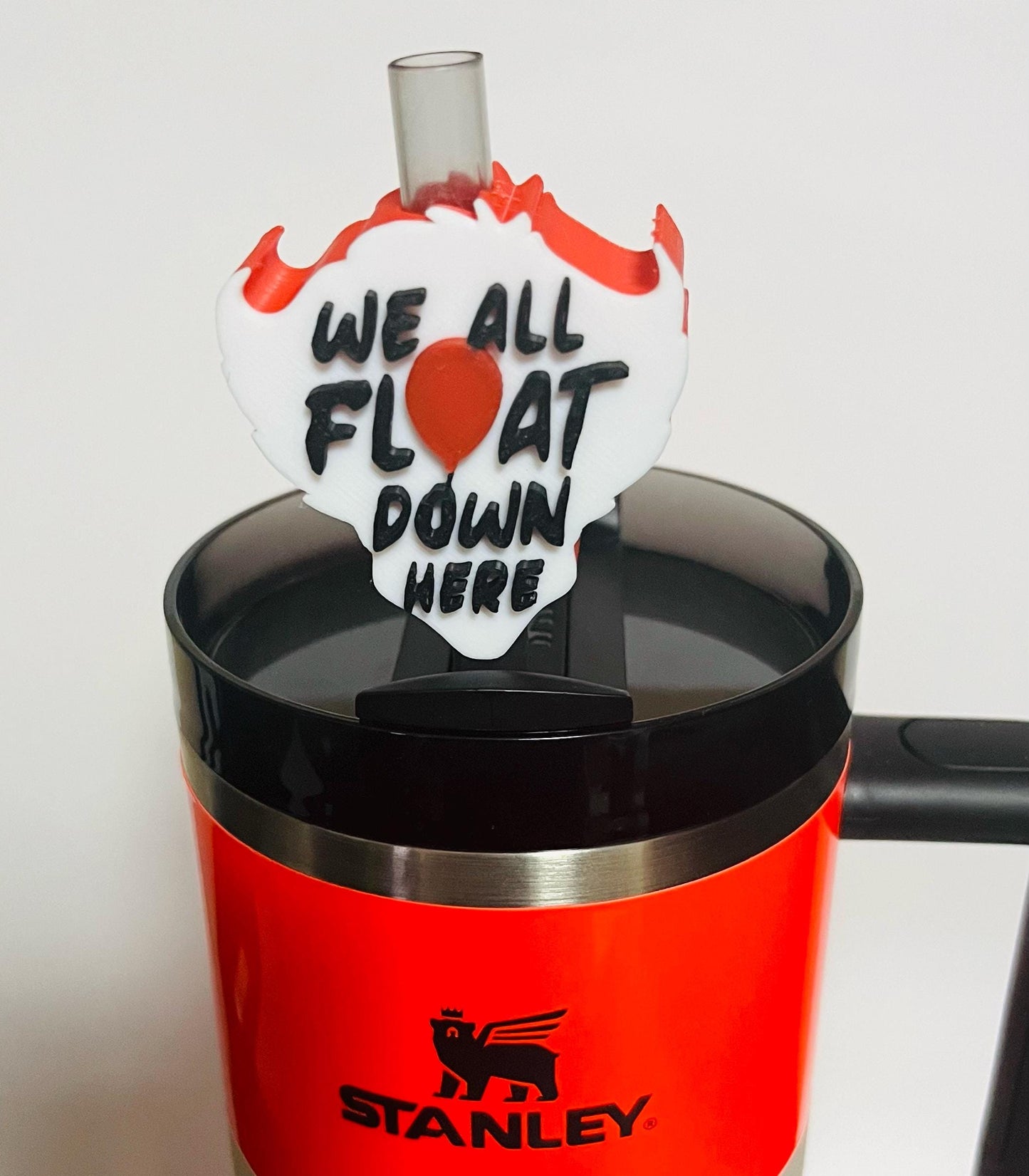 Evil Clown “We All Float” Straw Topper – Creepy Clown Accessory for Stanley Tumblers | Horror Fan Halloween Cup Topper | Tumbler Charm