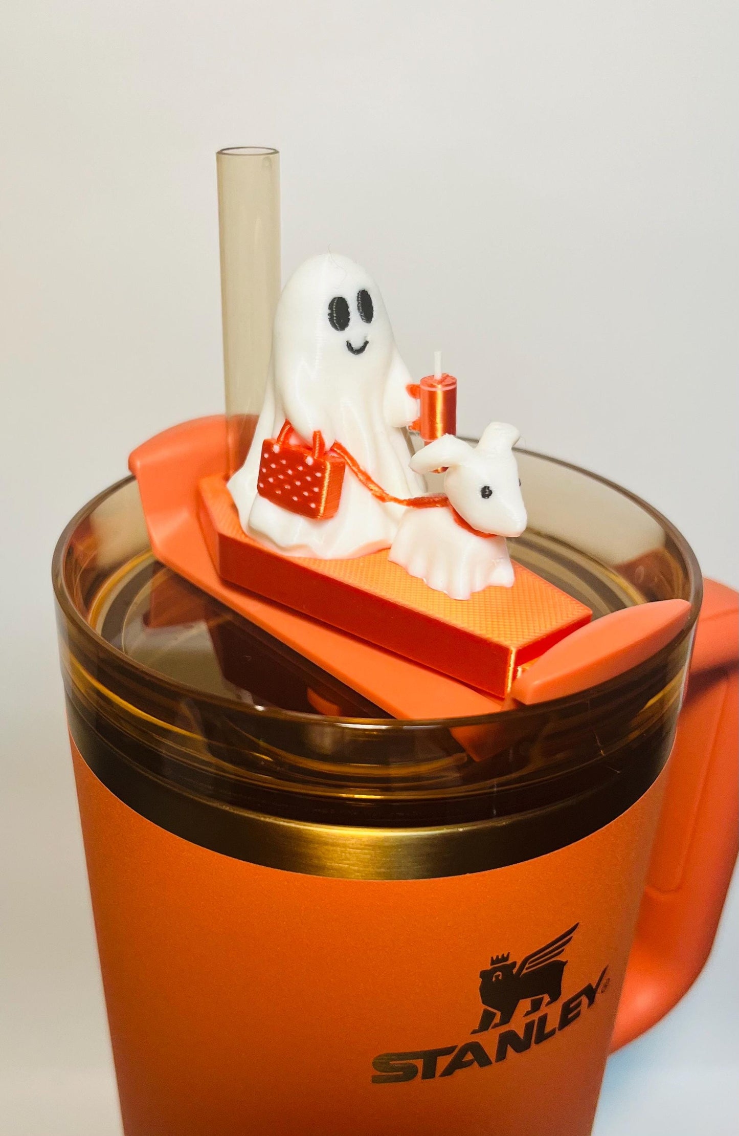 Cute Ghost Walking Dog Lid Topper for Stanley Tumblers – Halloween Tumbler Accessory with Bogg Bag & Mini Stanley Options - Tumbler Charm