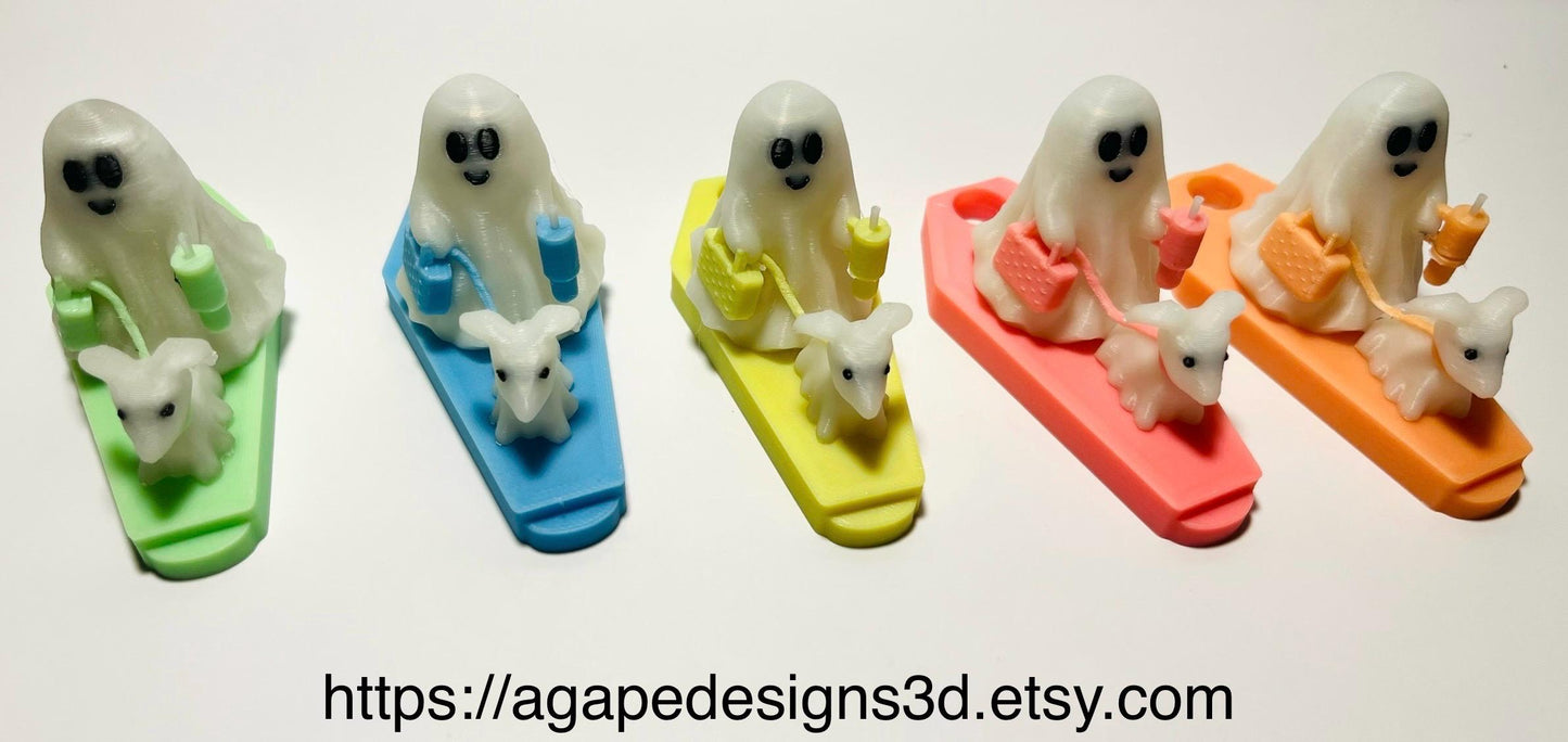 Cute Glow-in-the-dark ghost walking dog lid topper for 30/40oz Stanley! Charged by light, spooky-cute, and perfect for Halloween