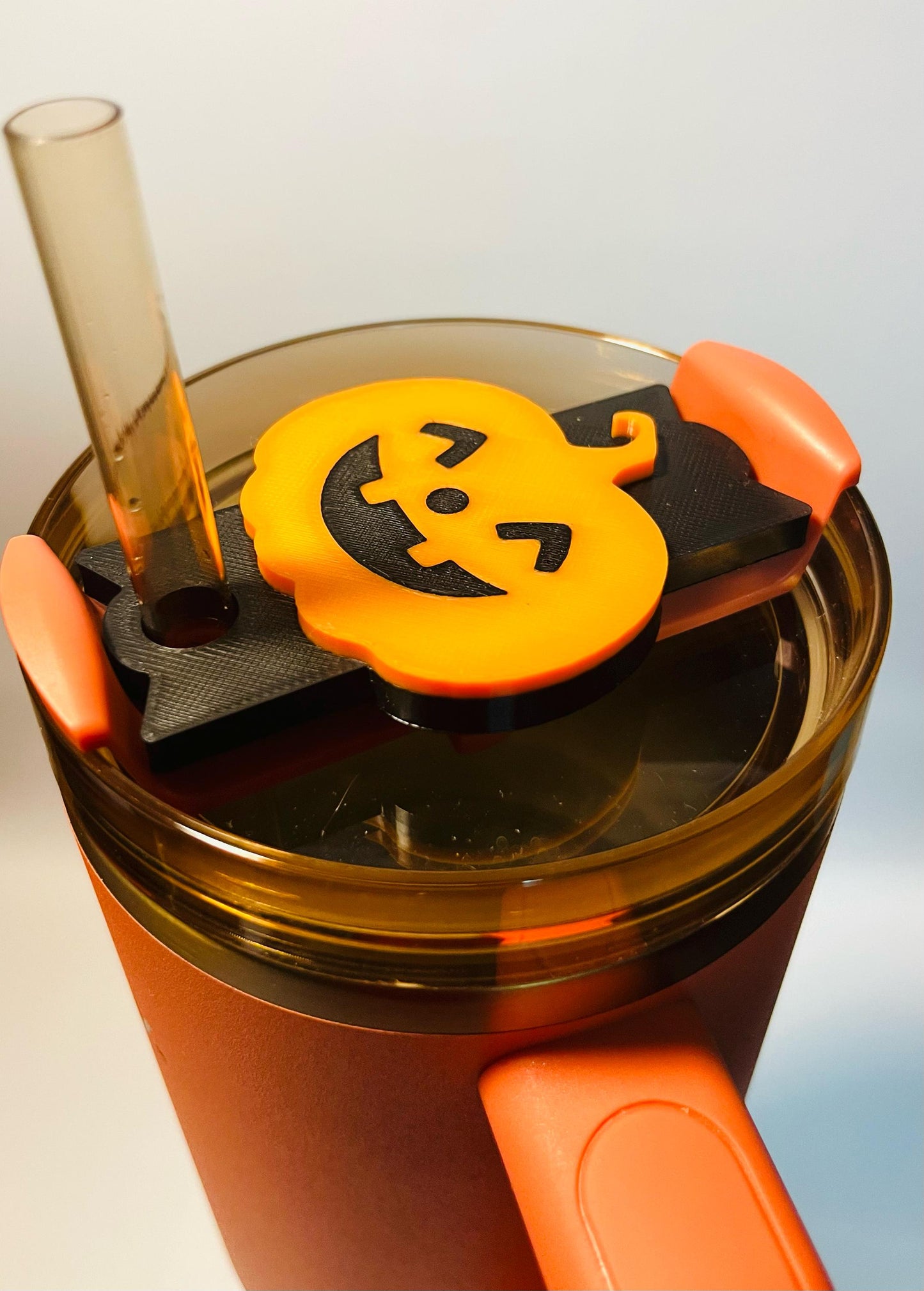 Happy Jack O' Lantern Lid Topper for Stanley Tumblers – 3D Printed Halloween Pumpkin Cup Decor | Fits 20oz 30oz 40oz | Spooky Cute Accessory