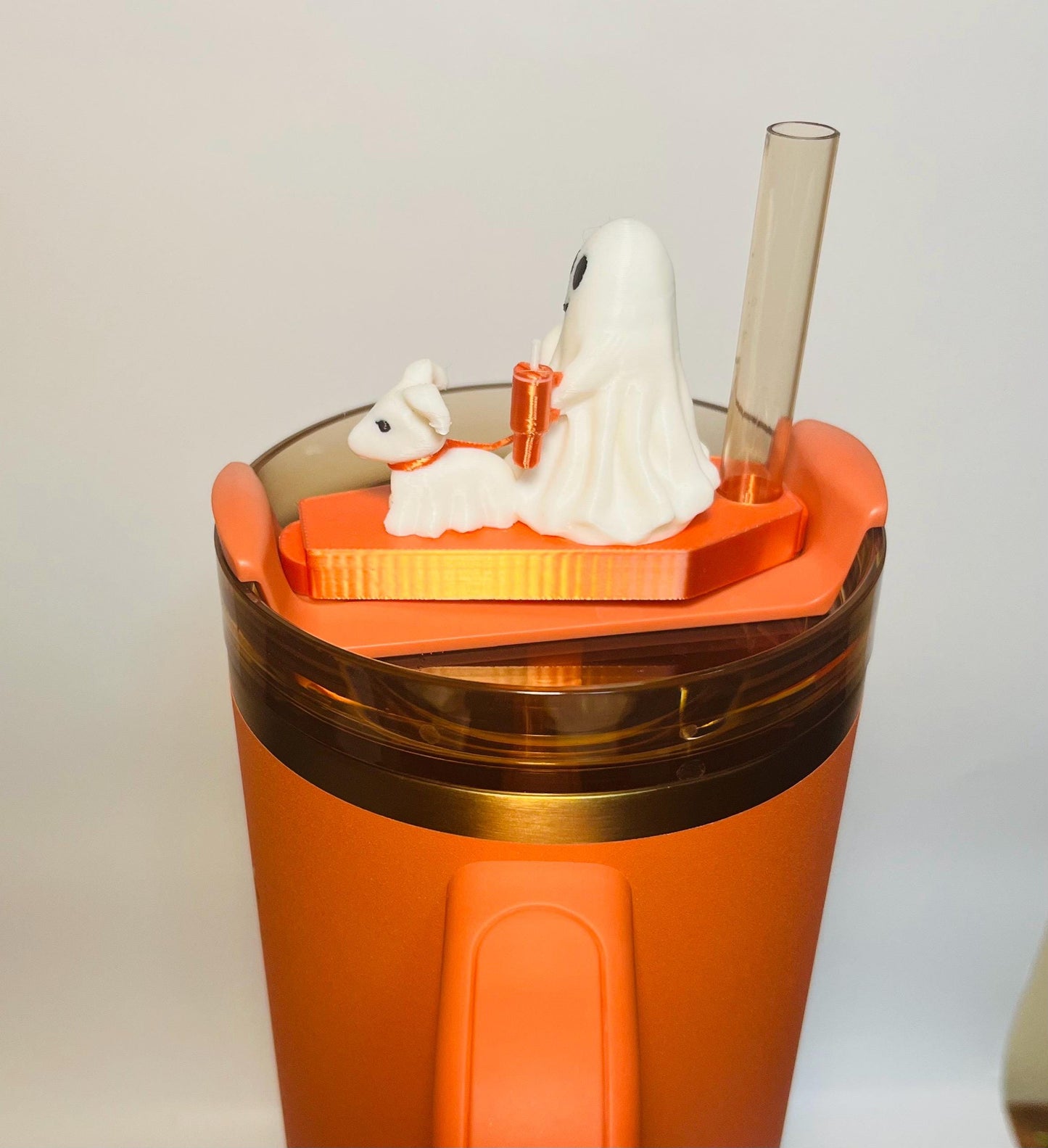 Cute Ghost Walking Dog Lid Topper for Stanley Tumblers – Halloween Tumbler Accessory with Bogg Bag & Mini Stanley Options - Tumbler Charm