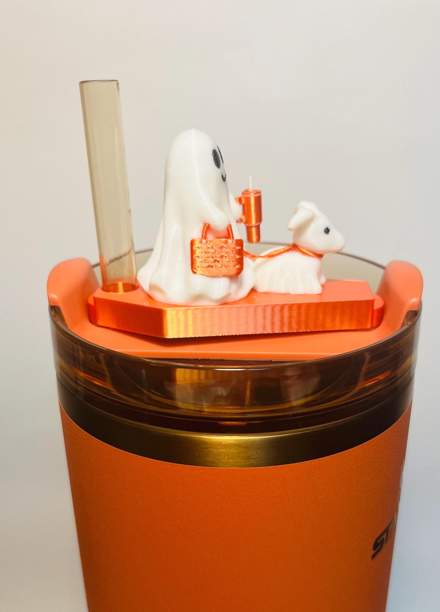 Cute Ghost Walking Dog Lid Topper for Stanley Tumblers – Halloween Tumbler Accessory with Bogg Bag & Mini Stanley Options - Tumbler Charm