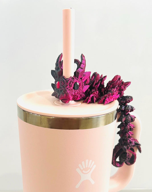 Dark Heart Dragon Tumbler Straw Topper | Hydroflask Accessory | Fantasy Dragon Cup Topper for Tumblers |