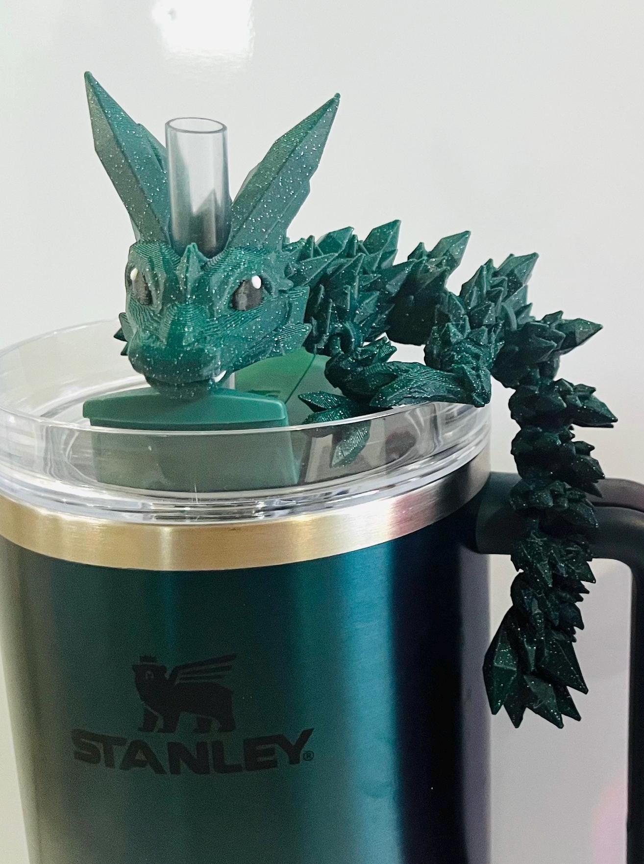 Crystal Dragon Straw Topper for Stanley Tumbler | Flexible Fantasy Cup Charm | Magical Drinkware Accessory Gift | Tumbler Accessories Charms