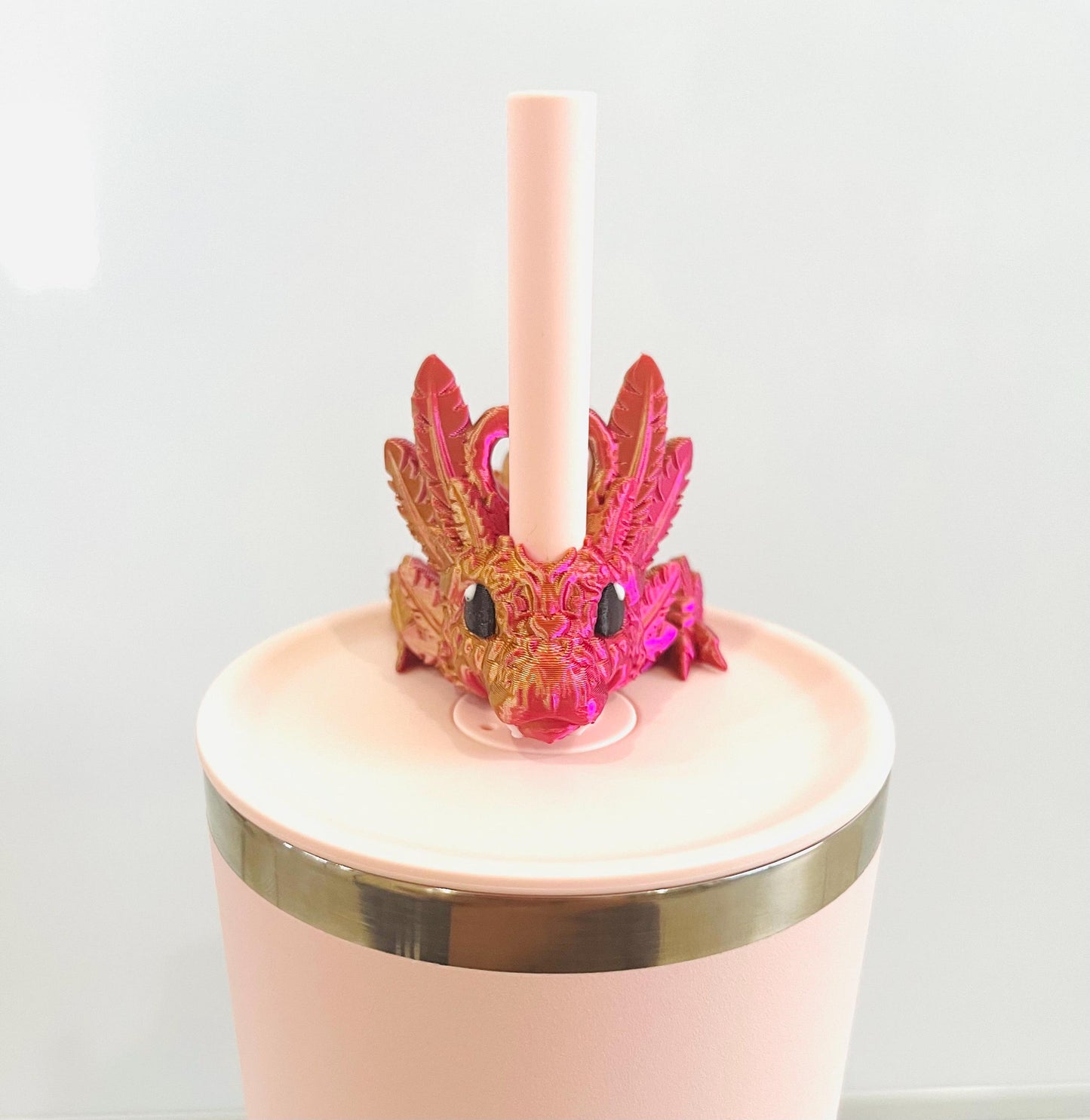 3D Printed Light Heart Dragon Straw Topper – Flexible Dragon Accessory for Hydroflask Tumblers | Fantasy-Inspired Tumbler Topper Charms