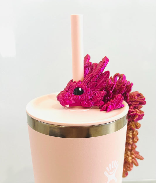3D Printed Light Heart Dragon Straw Topper – Flexible Dragon Accessory for Hydroflask Tumblers | Fantasy-Inspired Tumbler Topper Charms