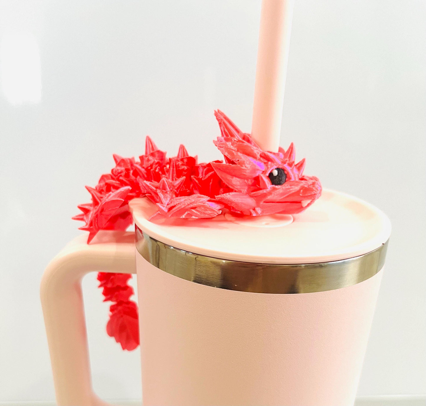 Rose Dragon Straw Topper for Hydroflask – 3D Printed Fantasy Tumbler Accessory with Rose Flowers – Elegant Gift for Dragon and Flower Lovers