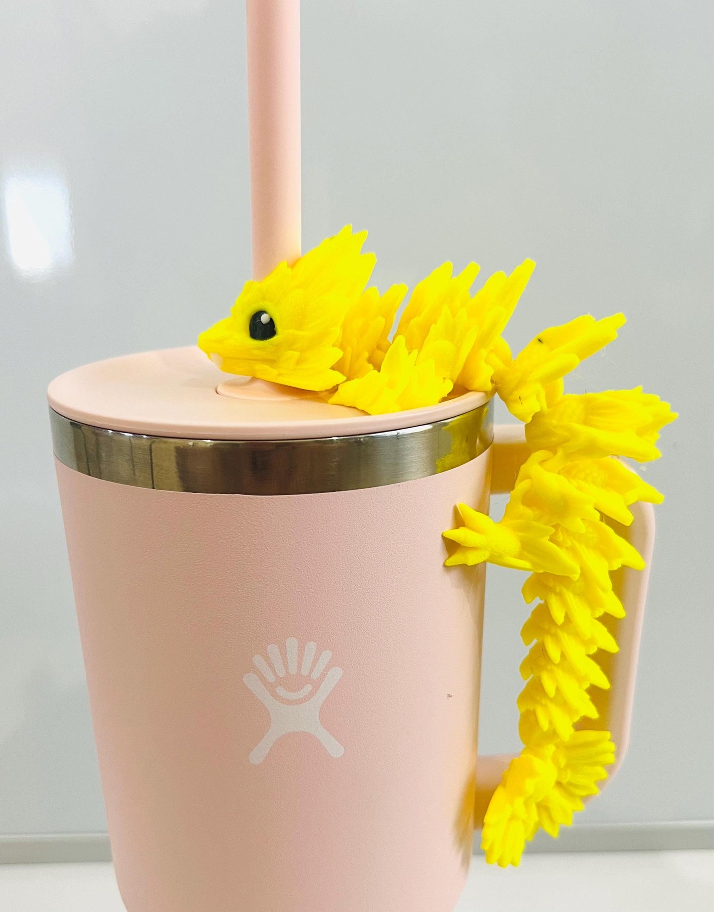 Sunflower Dragon Straw Topper for Hydroflask Tumblers – 3D Printed Flexible Floral Dragon | Cute Fantasy Gift - Tumbler Accessories