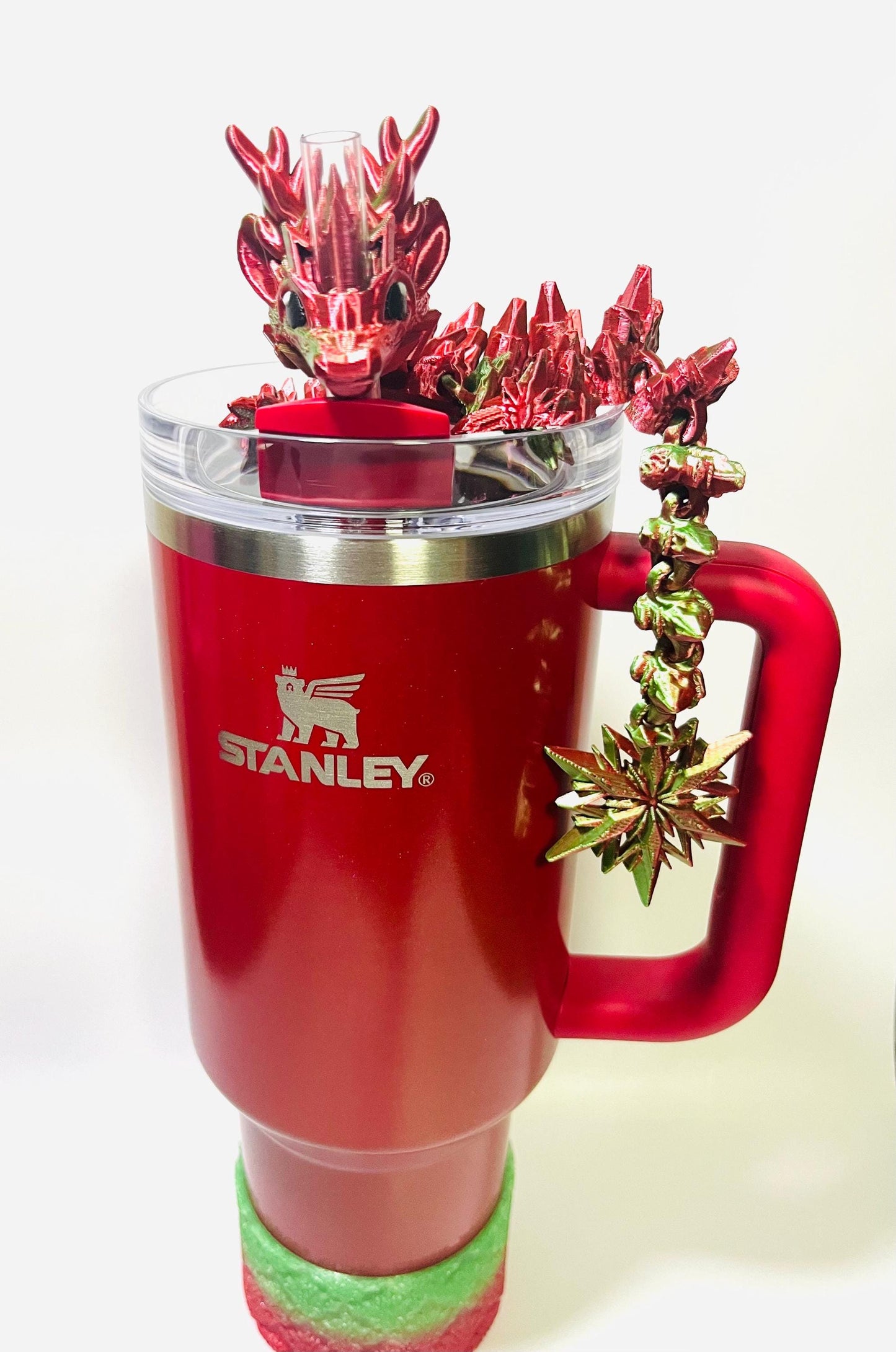 Winter Mommy & Me Dragon Straw Toppers for Stanley Tumblers – Snowflake Tail and Antlers, Fits 14–40oz Holiday Gift Bundle Tumbler Accessory