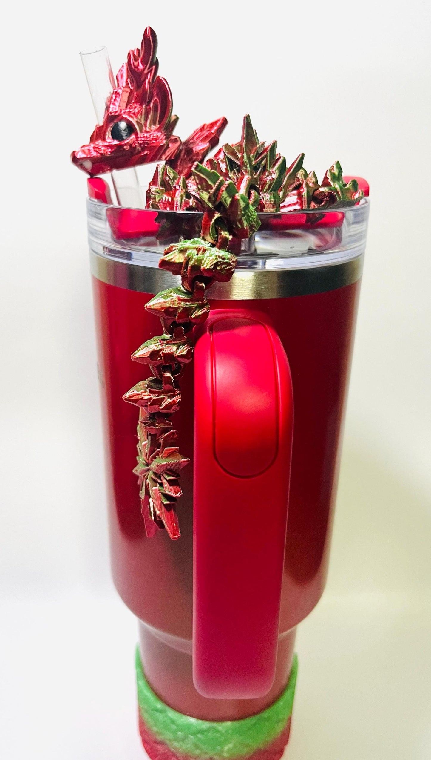 Winter Mommy & Me Dragon Straw Toppers for Stanley Tumblers – Snowflake Tail and Antlers, Fits 14–40oz Holiday Gift Bundle Tumbler Accessory