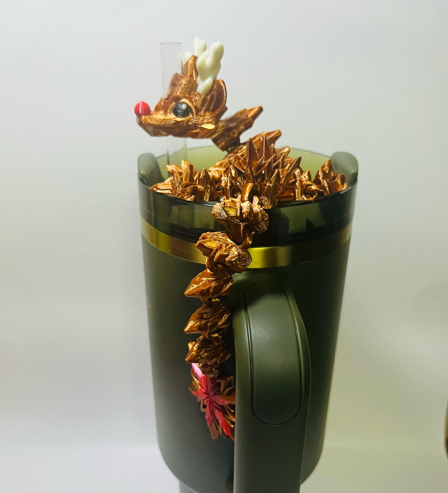Reindeer Winter Dragon Straw Topper Charm for Stanley Tumblers | 10mm Straws | Cute Winter Gift | Festive Holiday Accessory
