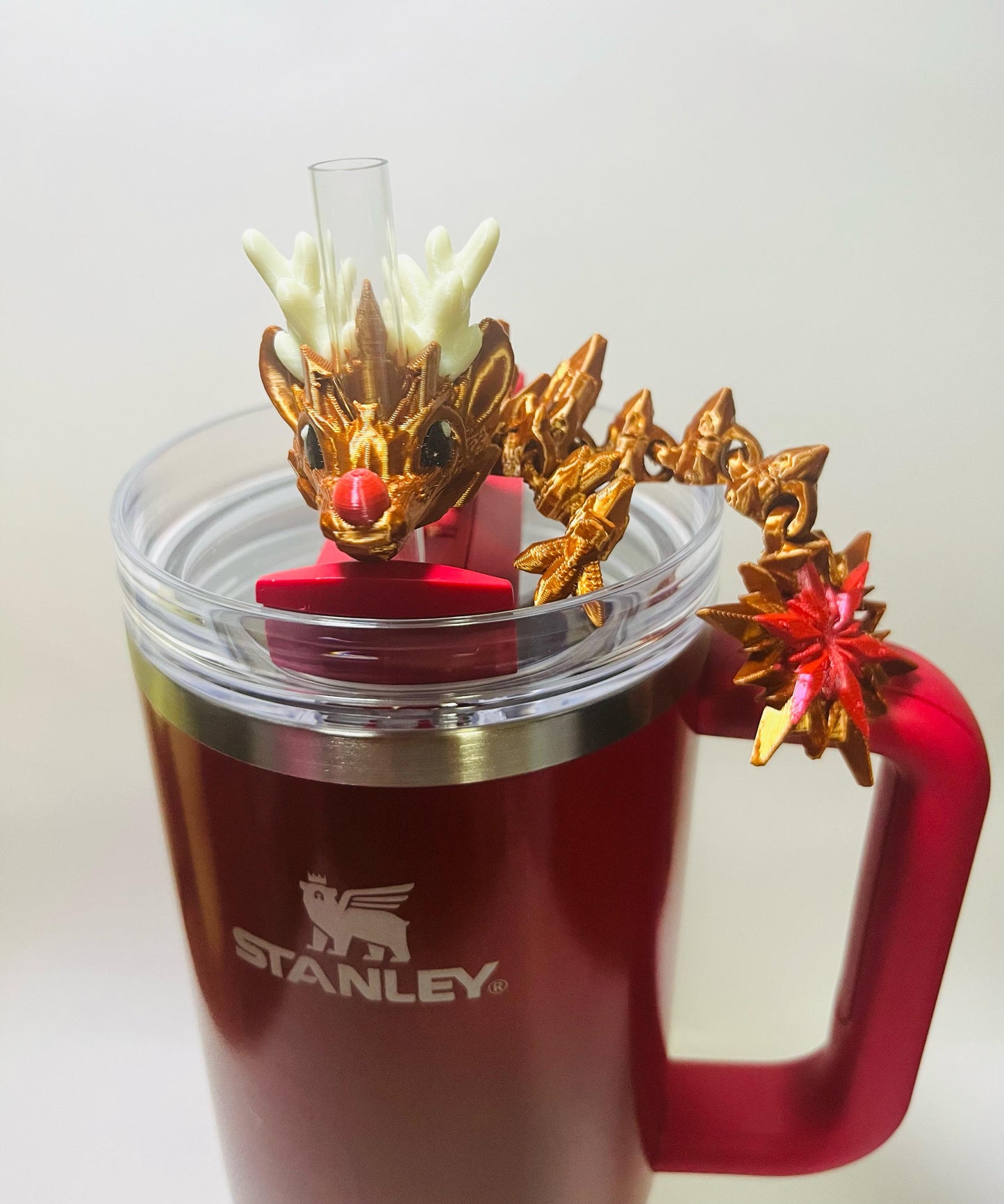 Reindeer Winter Dragon Straw Topper Charm for Stanley Tumblers | 10mm Straws | Cute Winter Gift | Festive Holiday Accessory