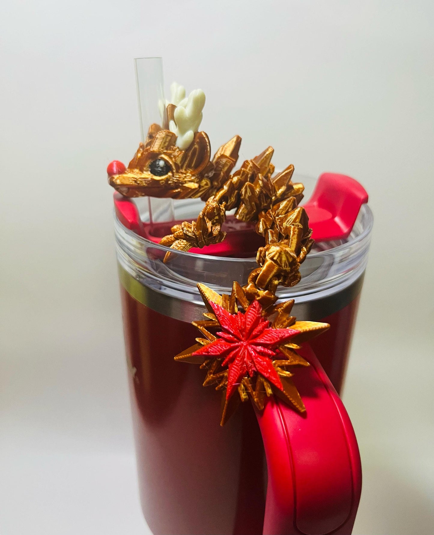 Reindeer Winter Dragon Straw Topper Charm for Stanley Tumblers | 10mm Straws | Cute Winter Gift | Festive Holiday Accessory