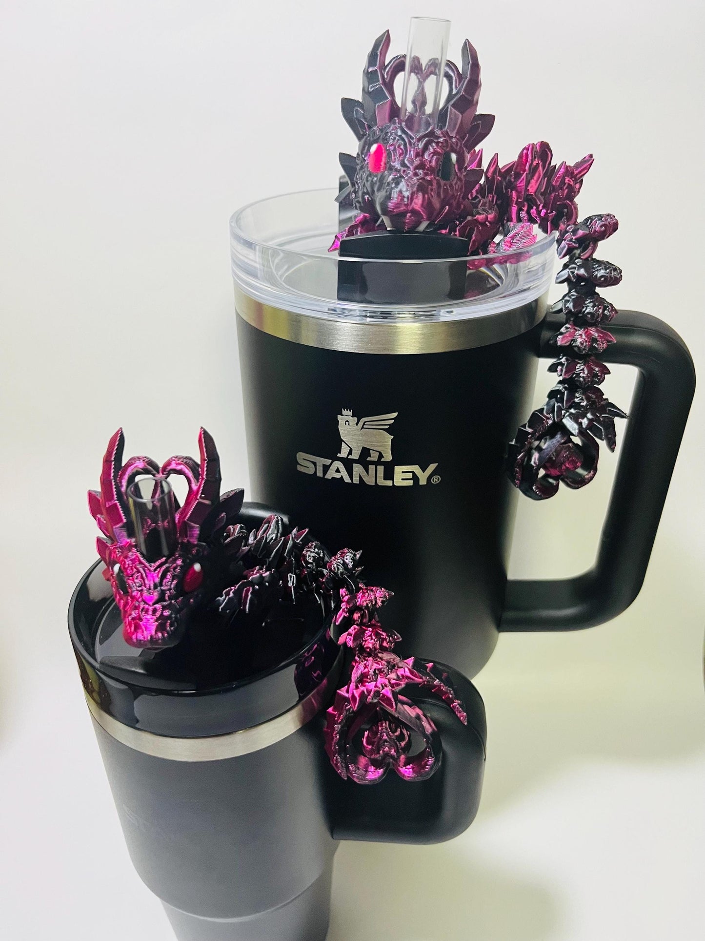 Dark Heart Dragon Stanley Straw Topper | 3D Printed Gothic Dragon Accessory | Fits 20oz 30oz 40oz Tumblers | Fantasy Cup Charm Bundle Option