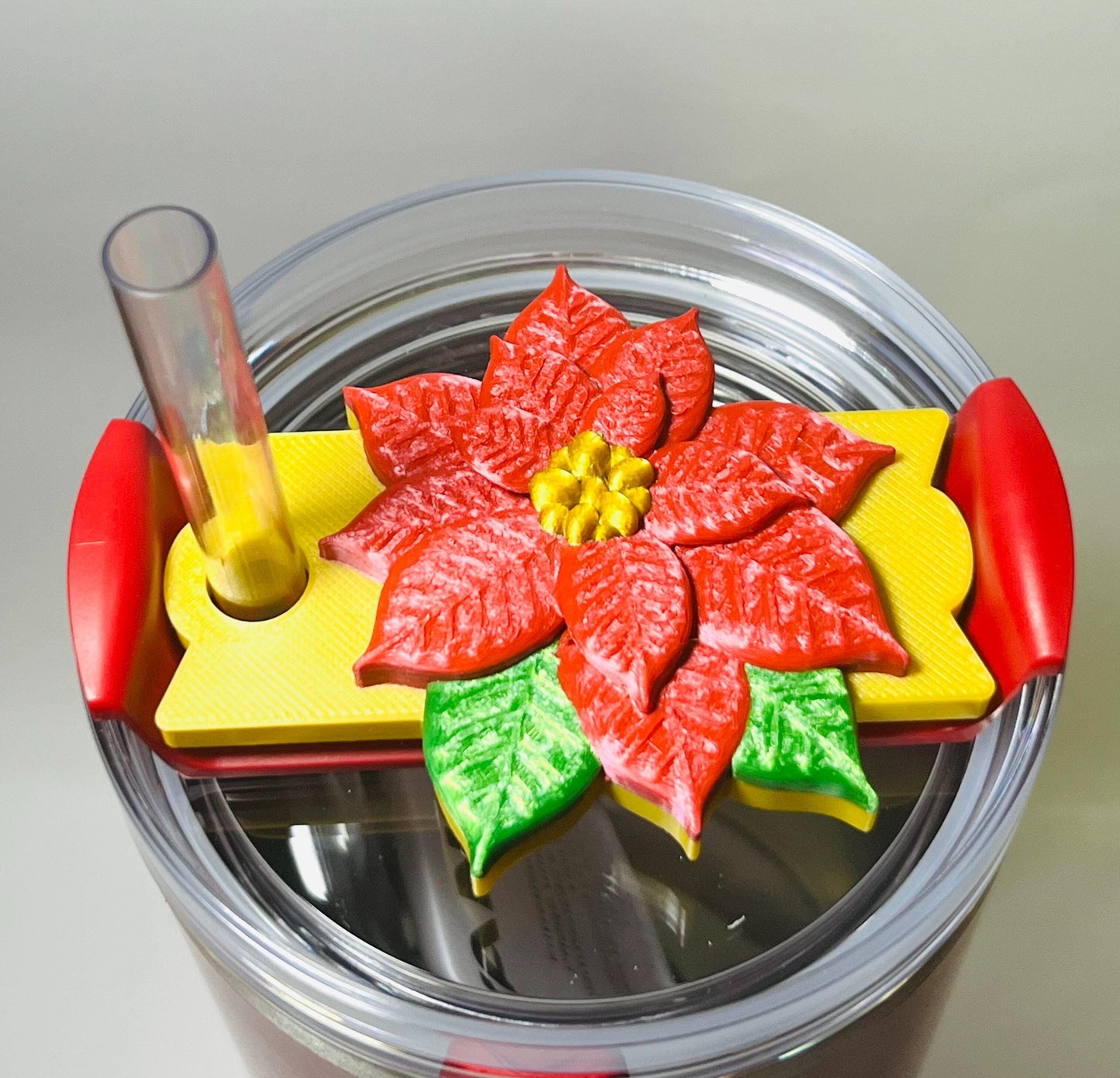 Holiday Poinsettia Lid Topper for Stanley Tumblers – Festive 3D Printed Floral Charm 20oz 30oz 40oz Cups Custom Colors Tumbler Accessory