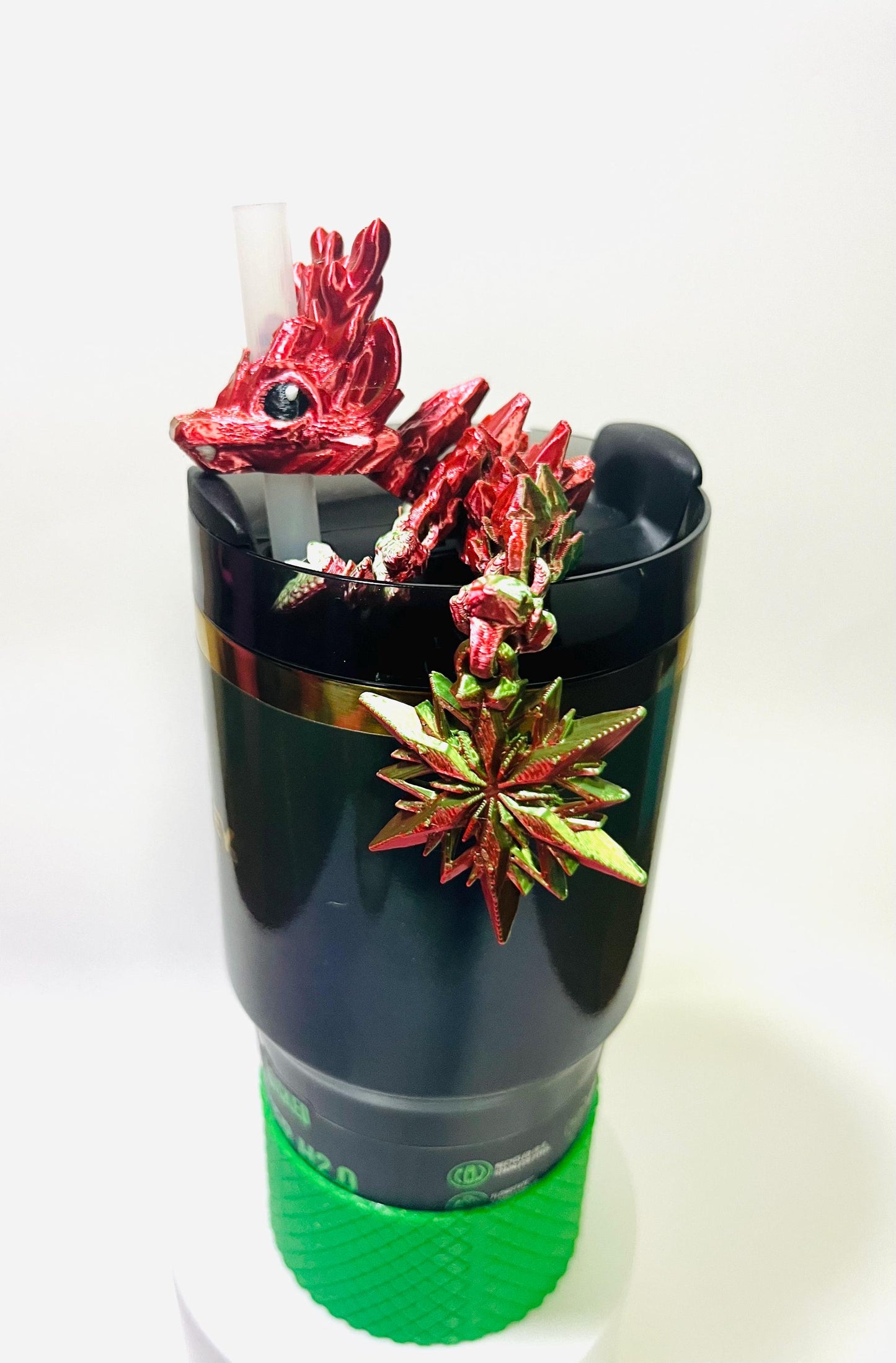 Winter Mommy & Me Dragon Straw Toppers for Stanley Tumblers – Snowflake Tail and Antlers, Fits 14–40oz Holiday Gift Bundle Tumbler Accessory