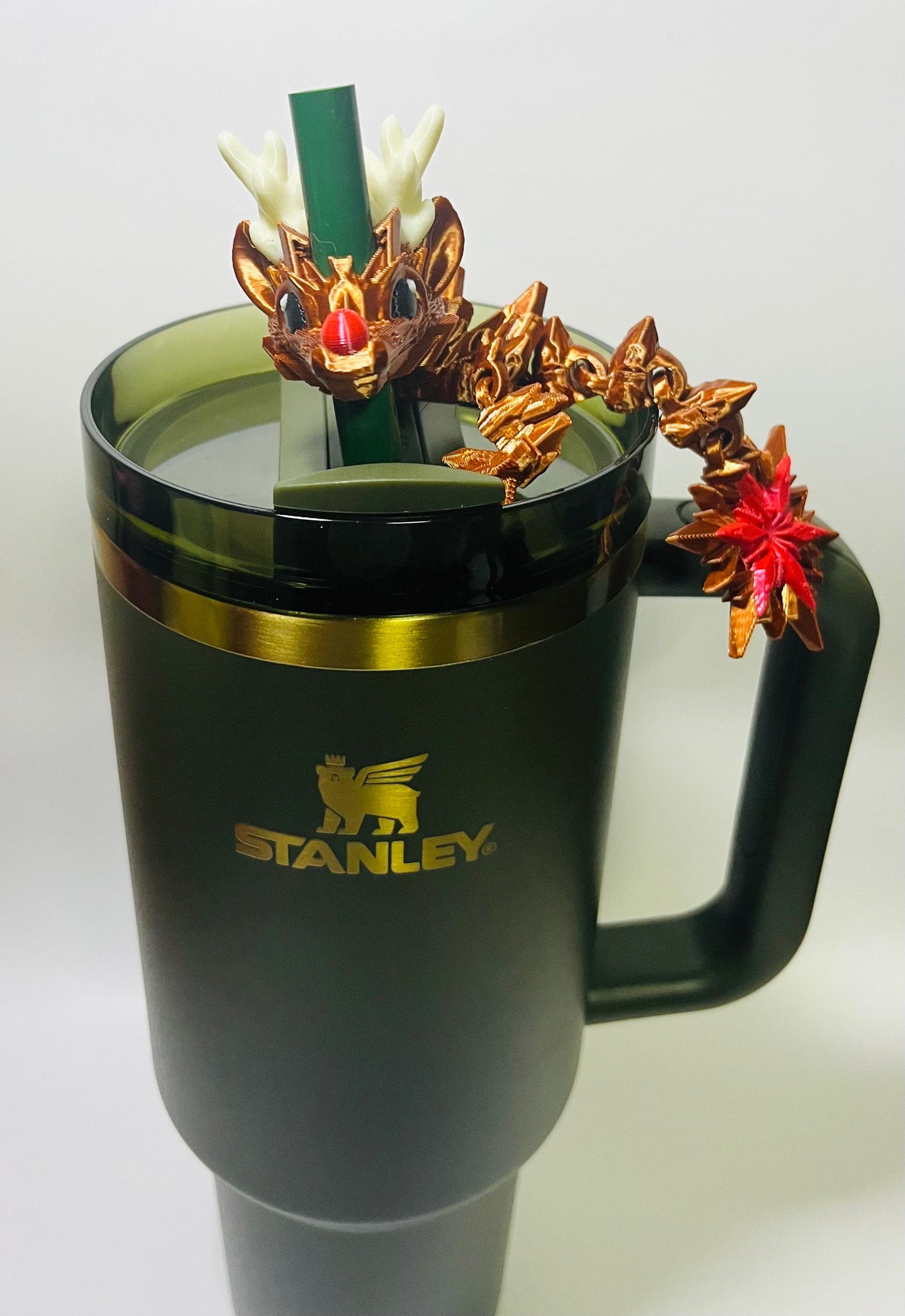 Reindeer Winter Dragon Straw Topper Charm for Stanley Tumblers | 10mm Straws | Cute Winter Gift | Festive Holiday Accessory