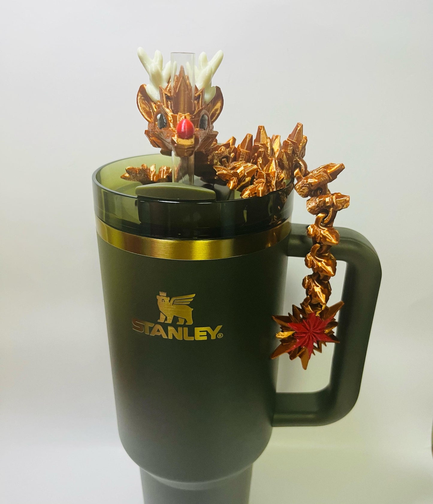 Reindeer Winter Dragon Straw Topper Charm for Stanley Tumblers | 10mm Straws | Cute Winter Gift | Festive Holiday Accessory