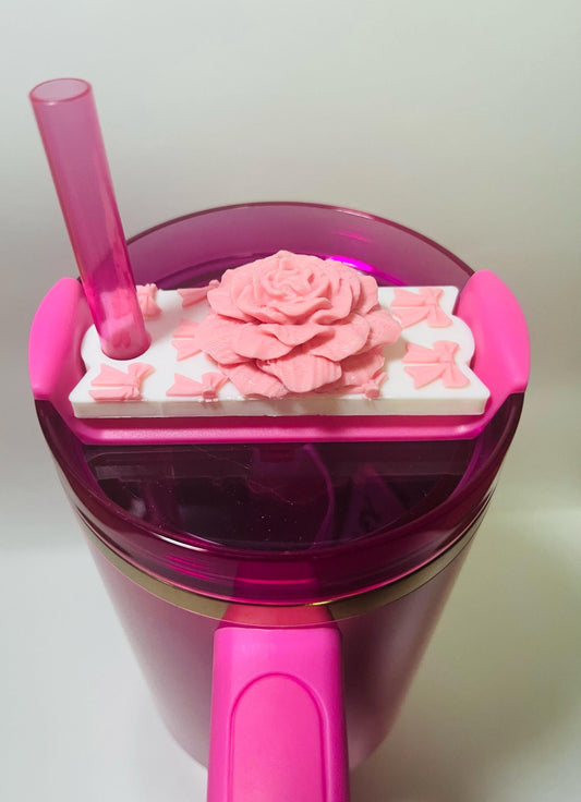 3D Printed Bow and Flower Lid Topper for Stanley Tumblers – LoveShack Fancy Inspired – Fits 20oz 30oz 40oz – Cute & Elegan Cupt Accessory