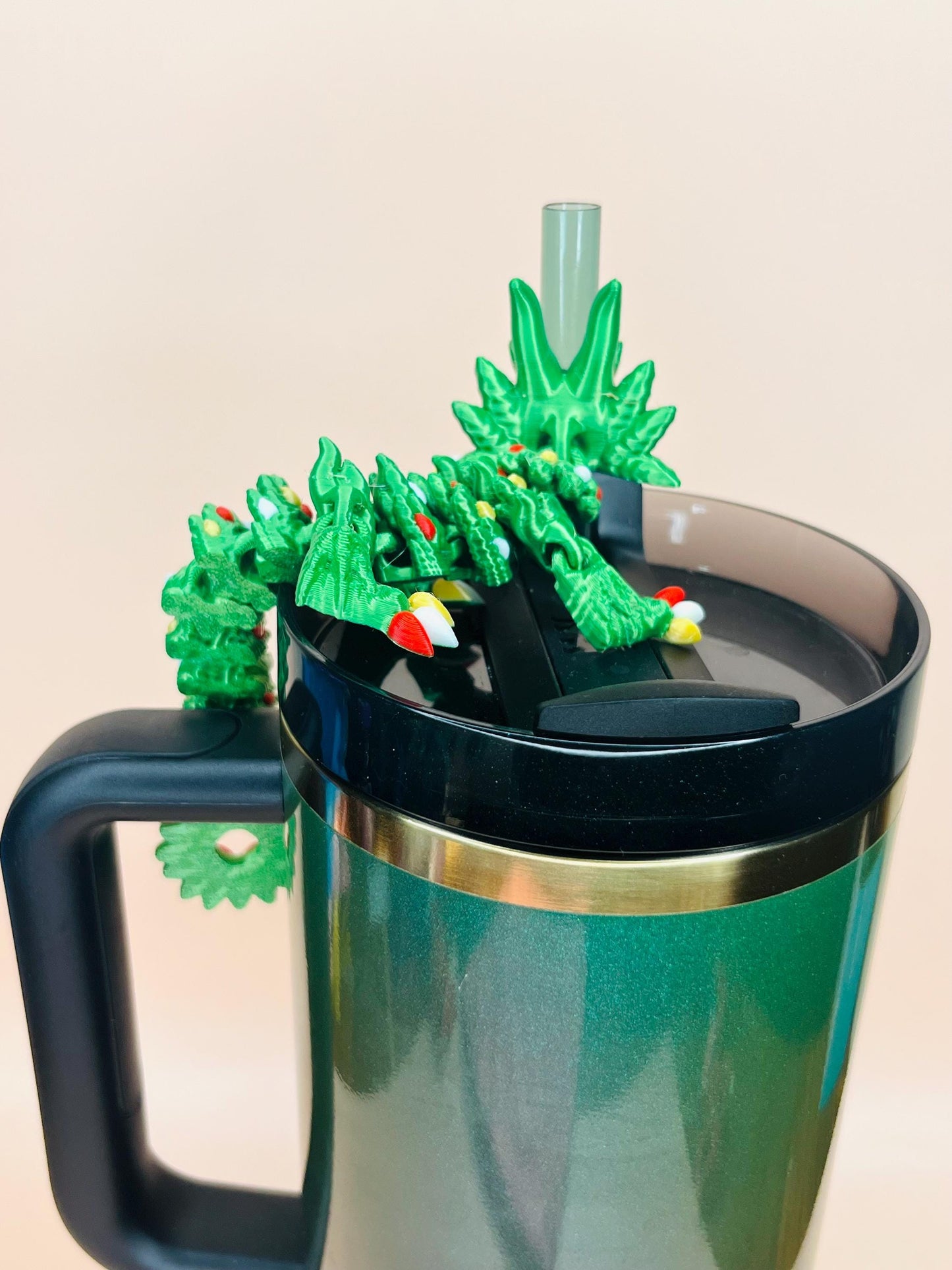 Garland Wreath Winter Dragon Straw Topper Charm for Stanley Tumblers and 10mm Straws | Tumbler Accessories | Festive Holiday Gifts