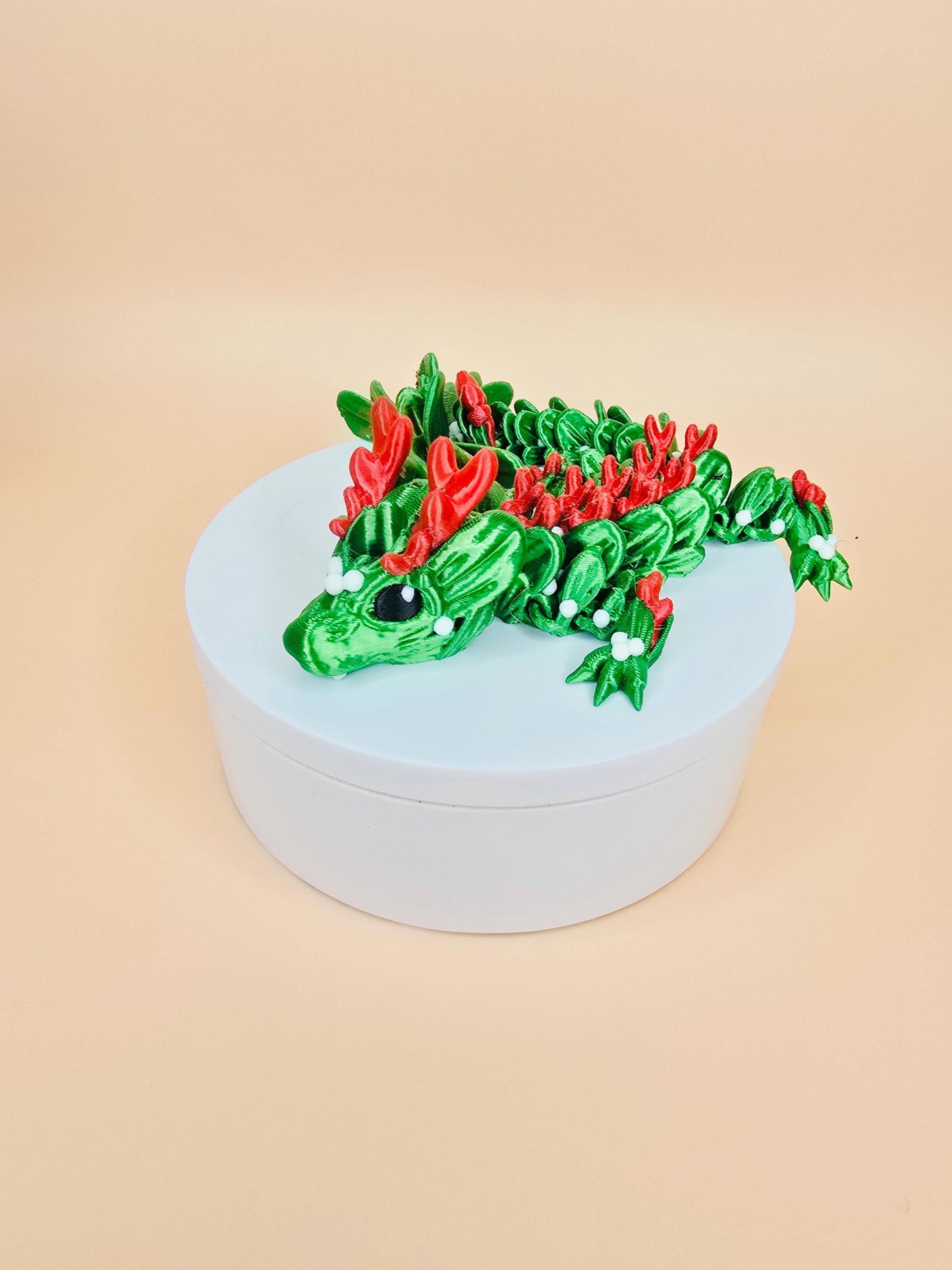 3D Printed Mistletoe Dragon Straw Topper for Stanley Tumblers – Flexible Holiday Tumbler Accessory with Festive Tail & Ribbon | Straw Charms