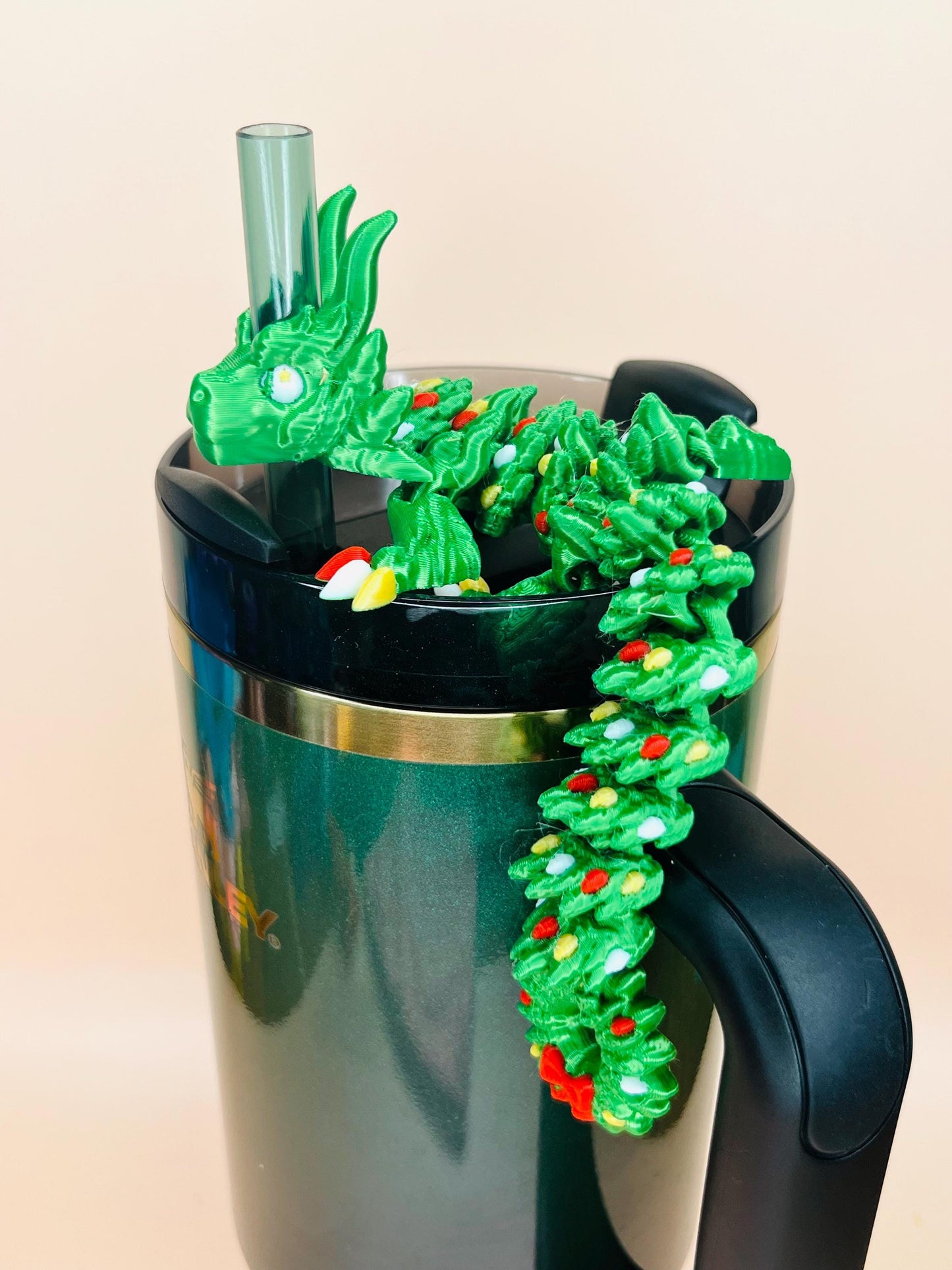 Garland Wreath Winter Dragon Straw Topper Charm for Stanley Tumblers and 10mm Straws | Tumbler Accessories | Festive Holiday Gifts