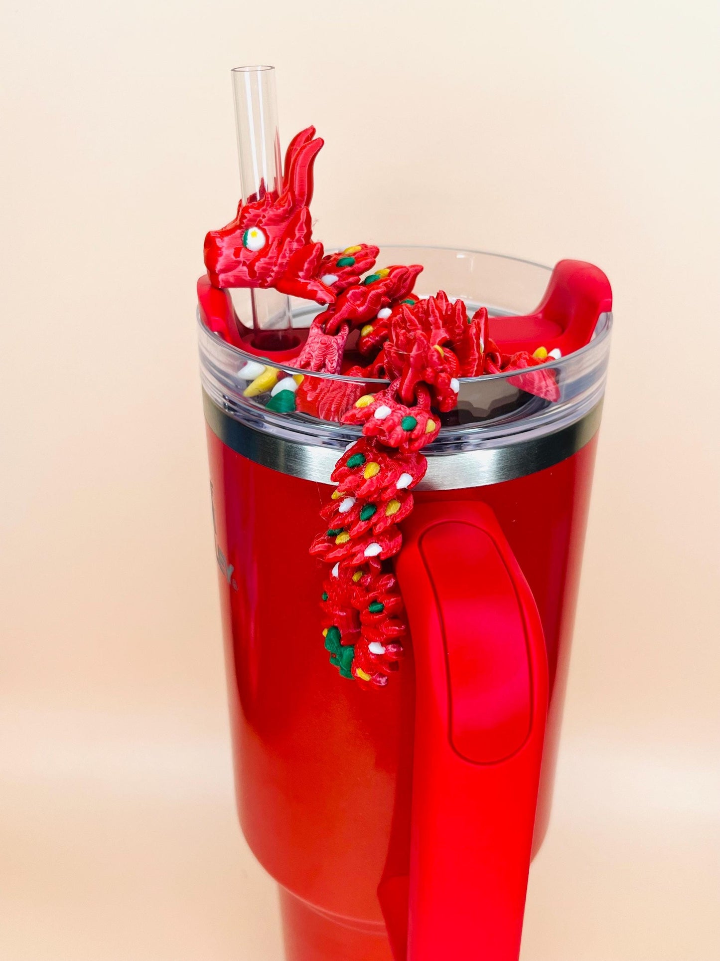 Garland Wreath Winter Dragon Straw Topper Charm for Stanley Tumblers and 10mm Straws | Tumbler Accessories | Festive Holiday Gifts