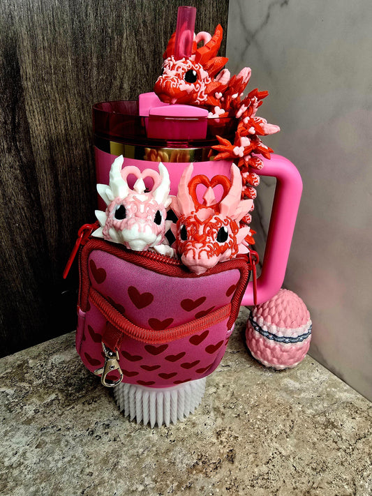 Valentine’s Dark Heart Dragon Straw Topper for Stanley Tumbler | Fantasy Cup Charm | Red Pink Gothic Tumbler Accessory | Tumbler Accessories