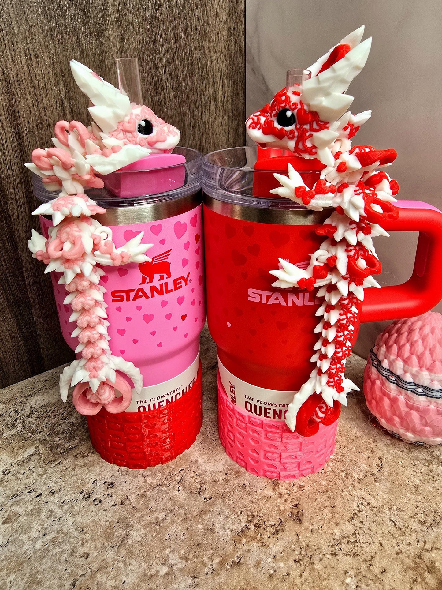 Valentine’s Dark Heart Dragon Straw Topper for Stanley Tumbler | Fantasy Cup Charm | Red Pink Gothic Tumbler Accessory | Tumbler Accessories