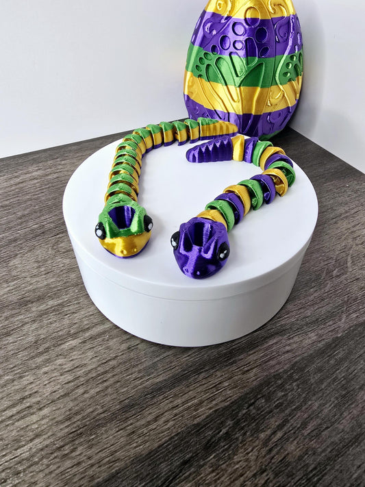 Mardi Gras Snake Straw Topper – 3D Printed Flexible Accessory for Stanley Tumblers | Purple Green Gold Carnival Tumbler Charm