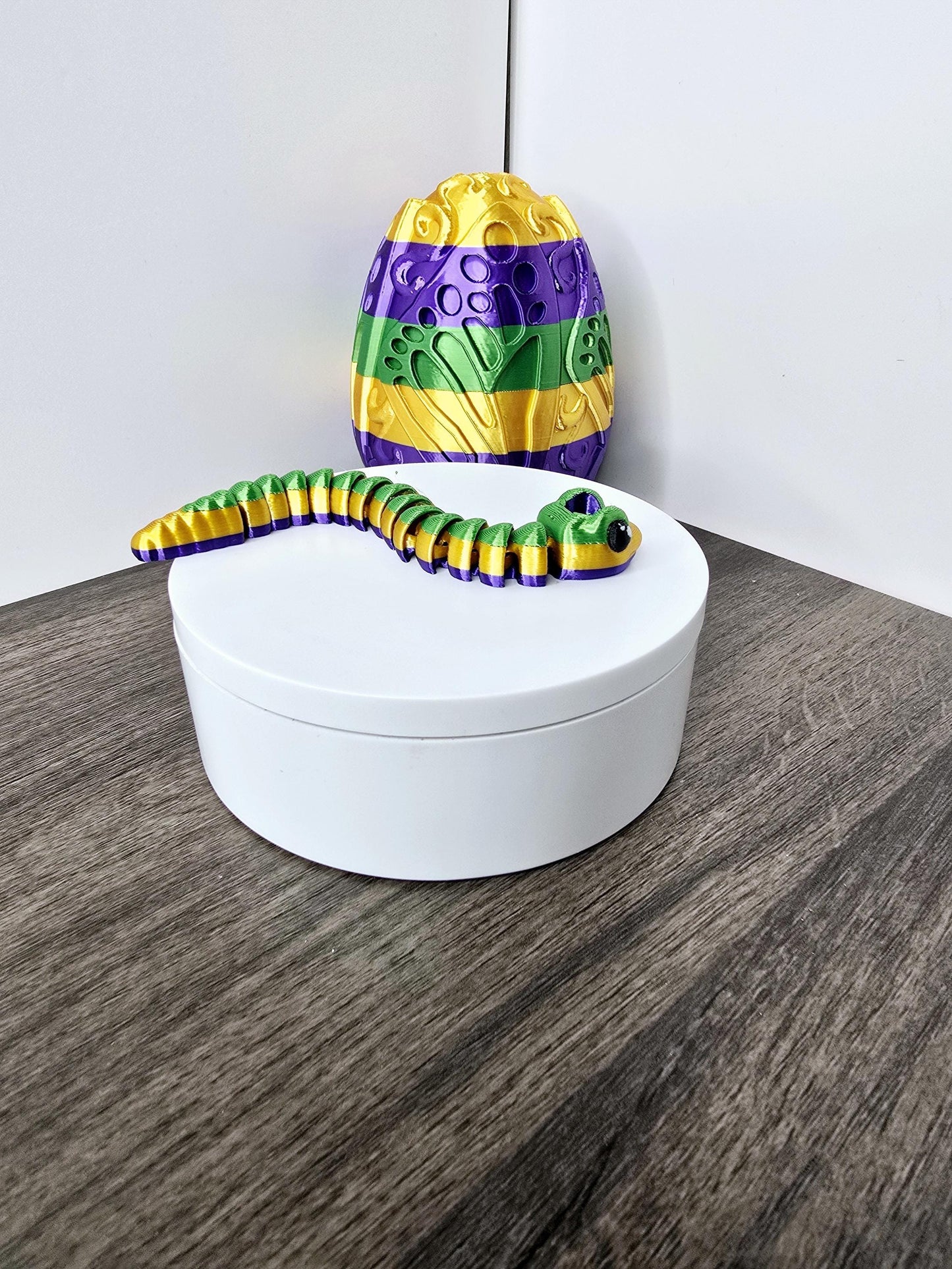 Mardi Gras Snake Straw Topper – 3D Printed Flexible Accessory for Stanley Tumblers | Purple Green Gold Carnival Tumbler Charm
