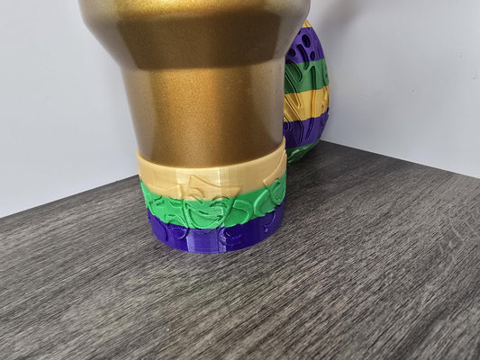 Mardi Gras Mask Boot for Stanley Tumblers – 3D Printed Cup Sleeve in Green, Purple & Gold – Fits 20oz, 30oz, 40oz Drinkware Accessories