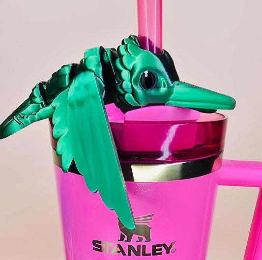 Colorful Mardi Gras Hummingbird Stanley Straw Topper – Flexible 3D Printed Tumbler Accessory in Green & Purple or Custom Colors Cup Charms
