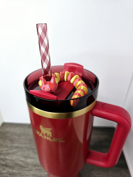 Year of the Snake Straw Topper – 3D Printed Flexible Red & Gold Snake for Stanley Tumblers | Lunar New Year Zodiac Accessory Cup Charm