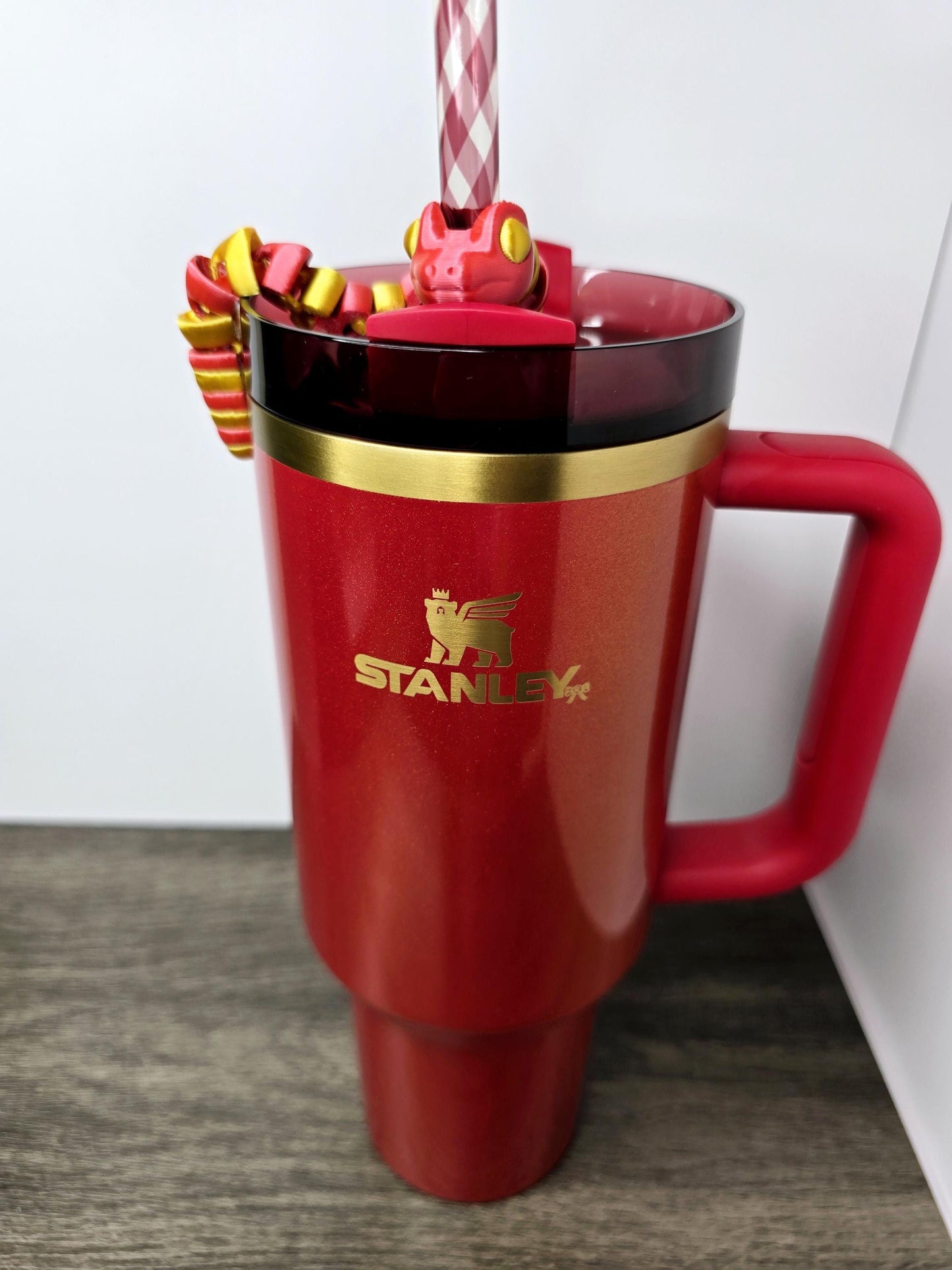 Year of the Snake Straw Topper – 3D Printed Flexible Red & Gold Snake for Stanley Tumblers | Lunar New Year Zodiac Accessory Cup Charm